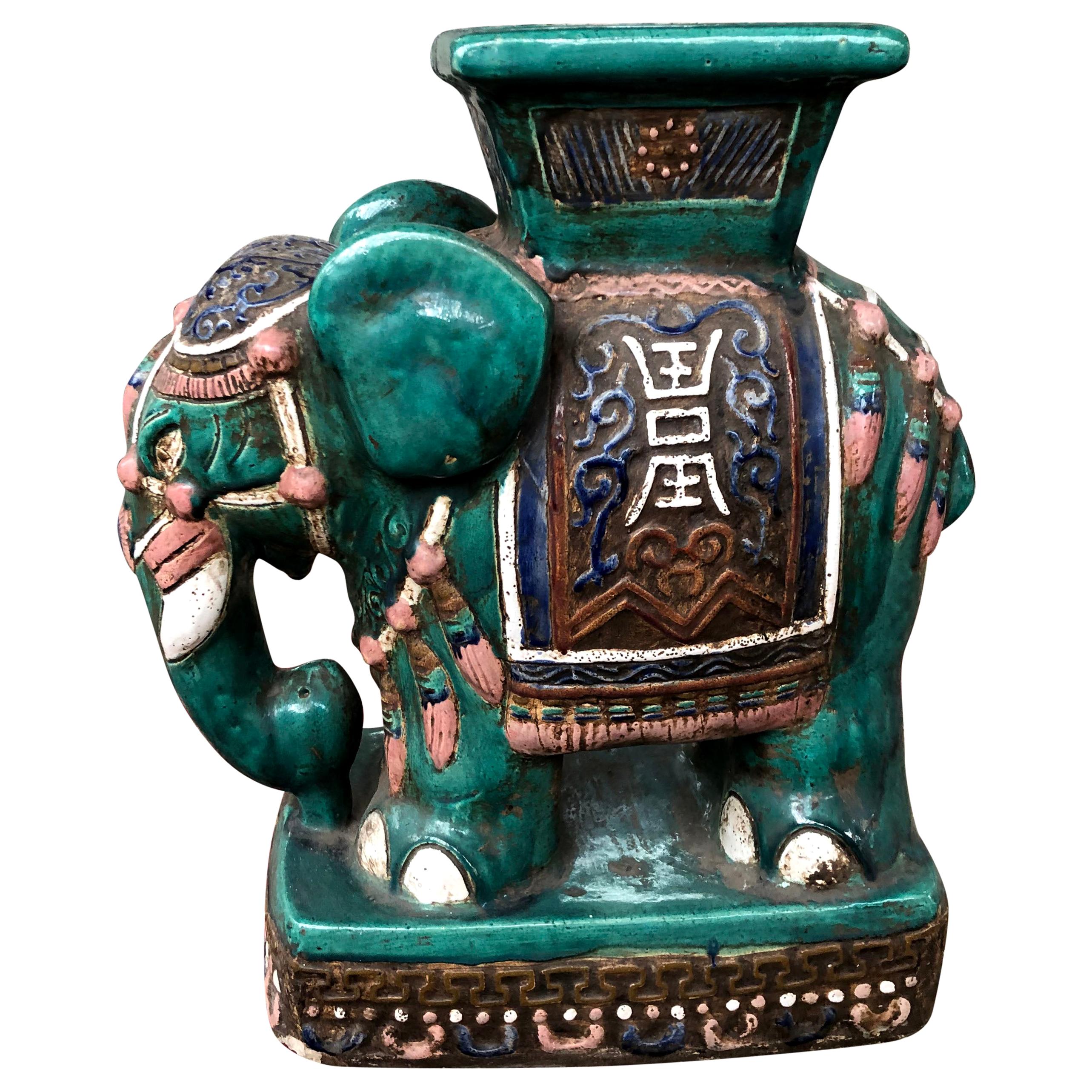 Large Vintage Chinese Ceramic Elephant Pedestal, 20th Century For Sale