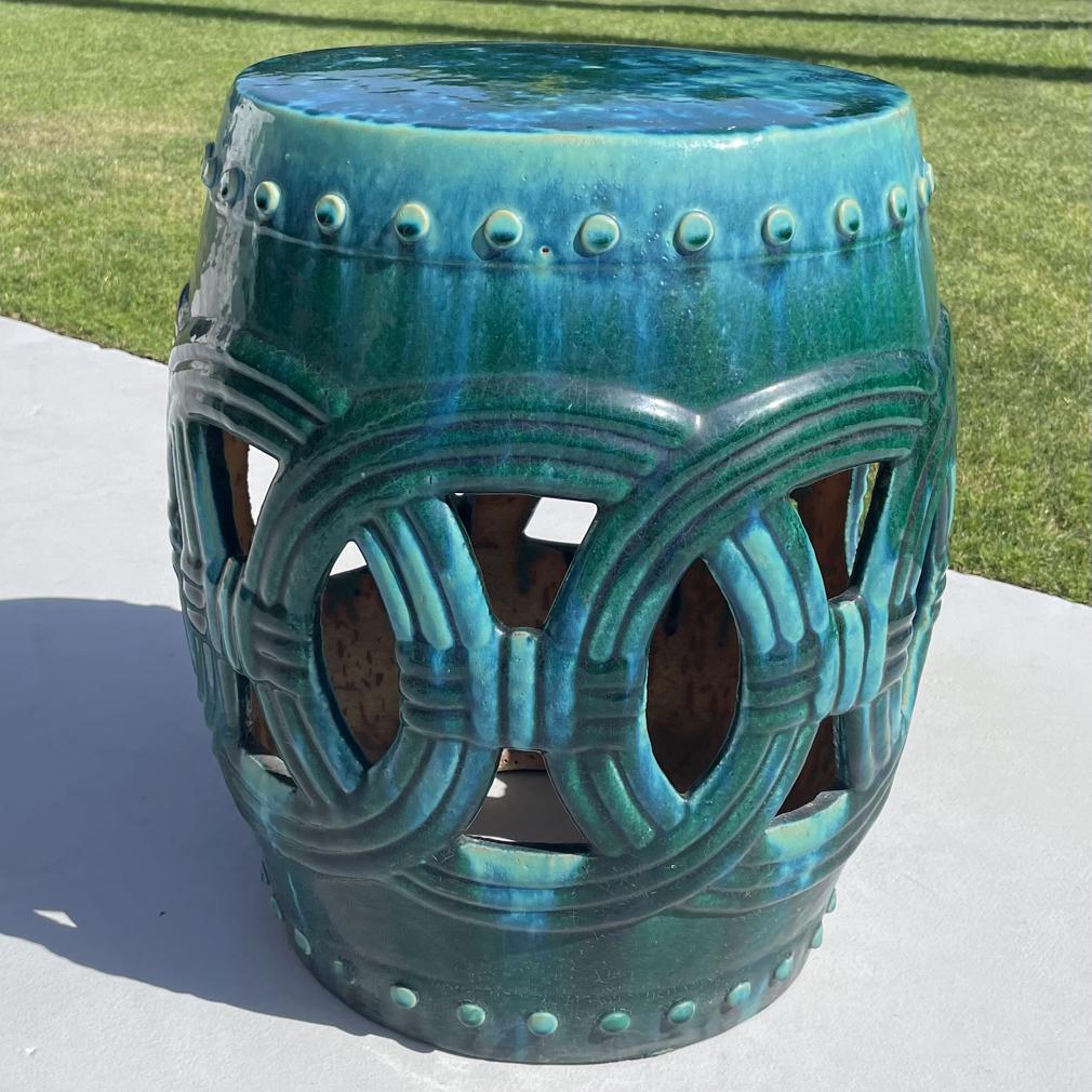 Large Vintage Chinese Ceramic Garden Stool In Good Condition In Point Richmond, CA