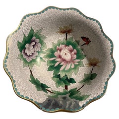 Large Vintage Chinese Cloisonne Scalloped Rim Bowl, circa 1950's, China
