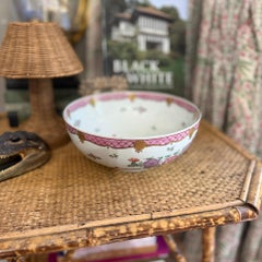 Large Vintage Chinese Famille Rose Pink Floral Hand-Painted Porcelain Bowl