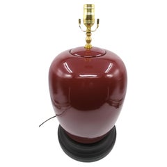 Large Vintage Chinese Ox-Blood Flambe Glaze Covered Vase Lamp D: 10"