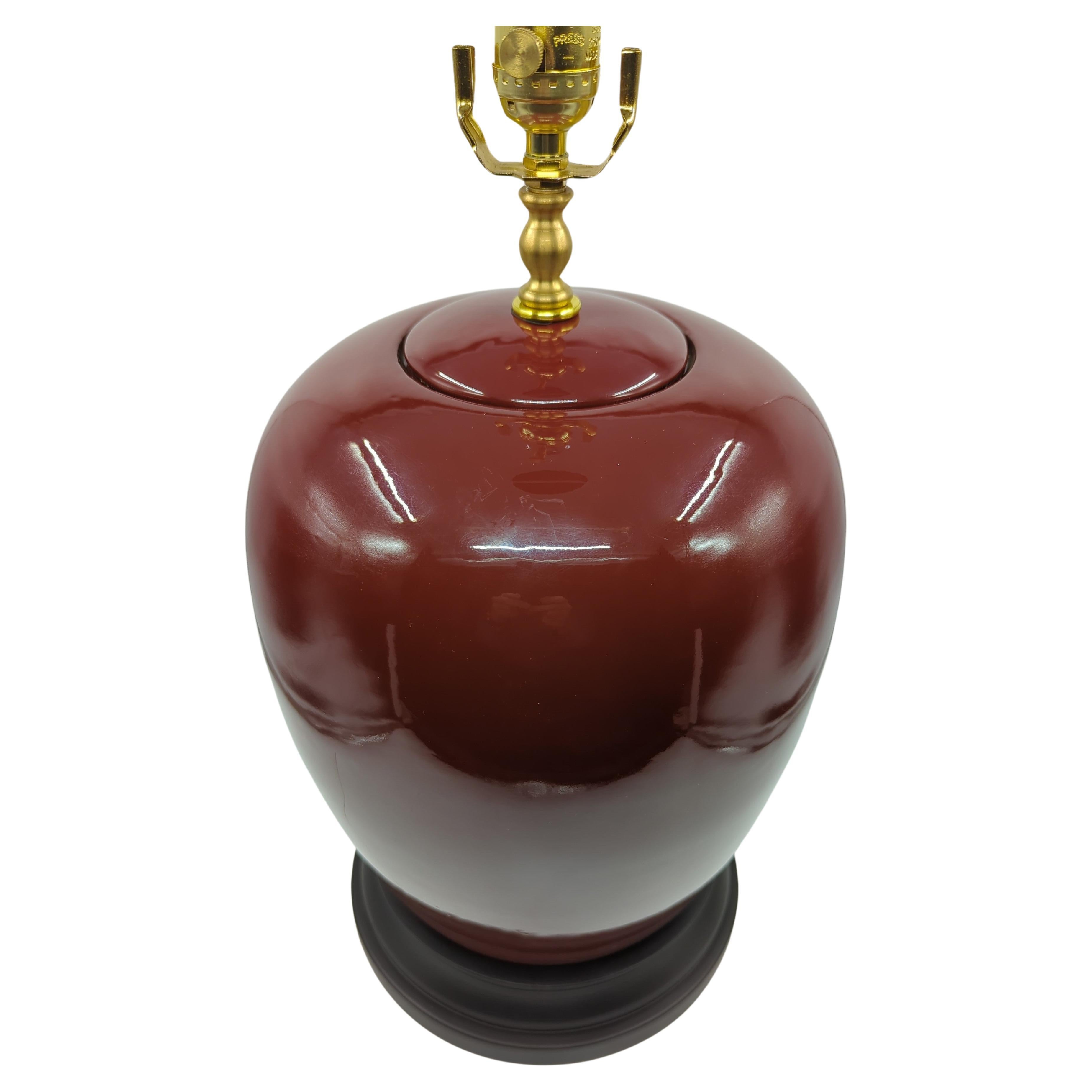 Chinese Export Large Vintage Chinese Ox-Blood Flambe Glaze Covered Vase Lamp D: 10