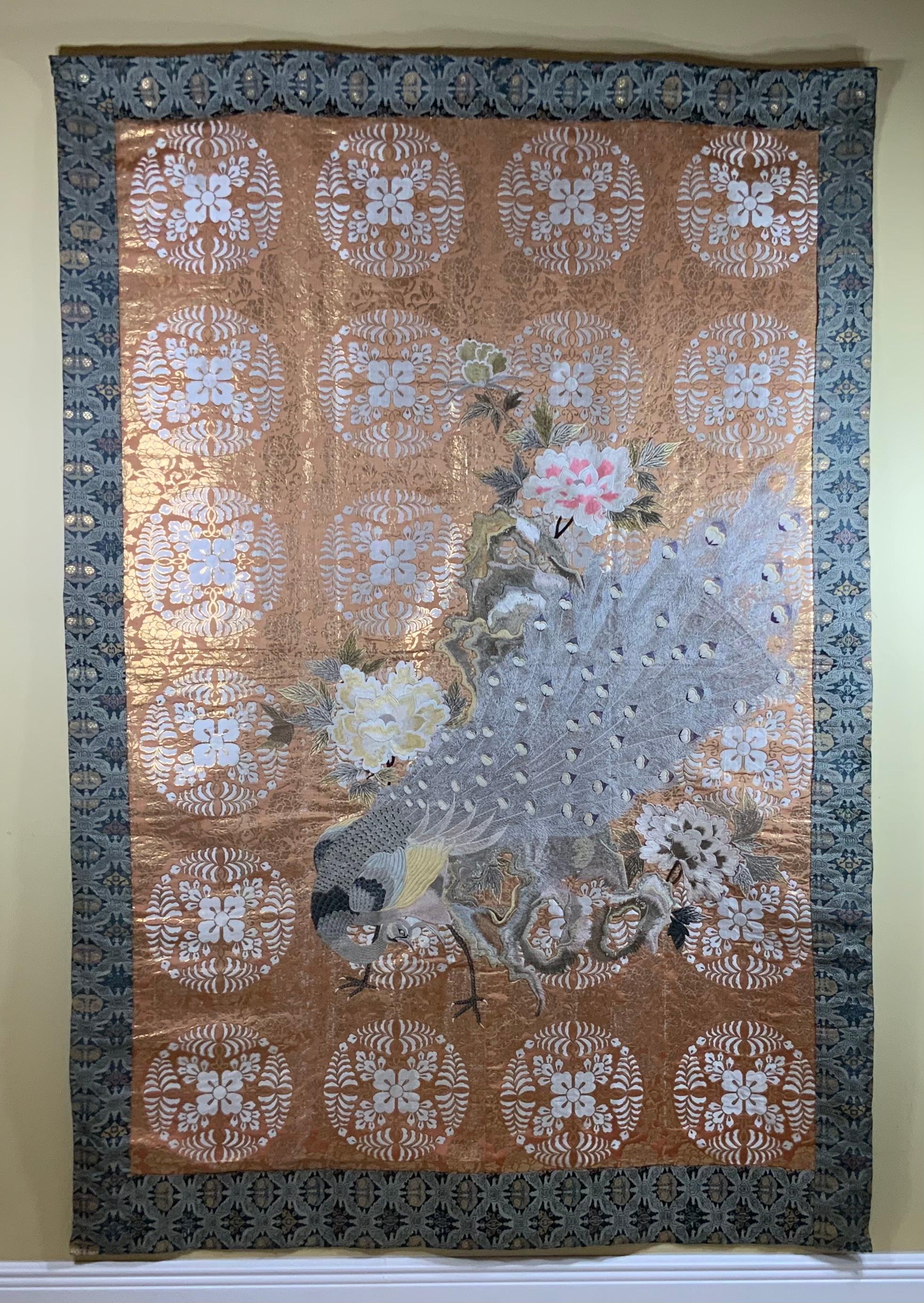Mid-20th Century Large Vintage Chinese Hand Embroidery Tapestry For Sale