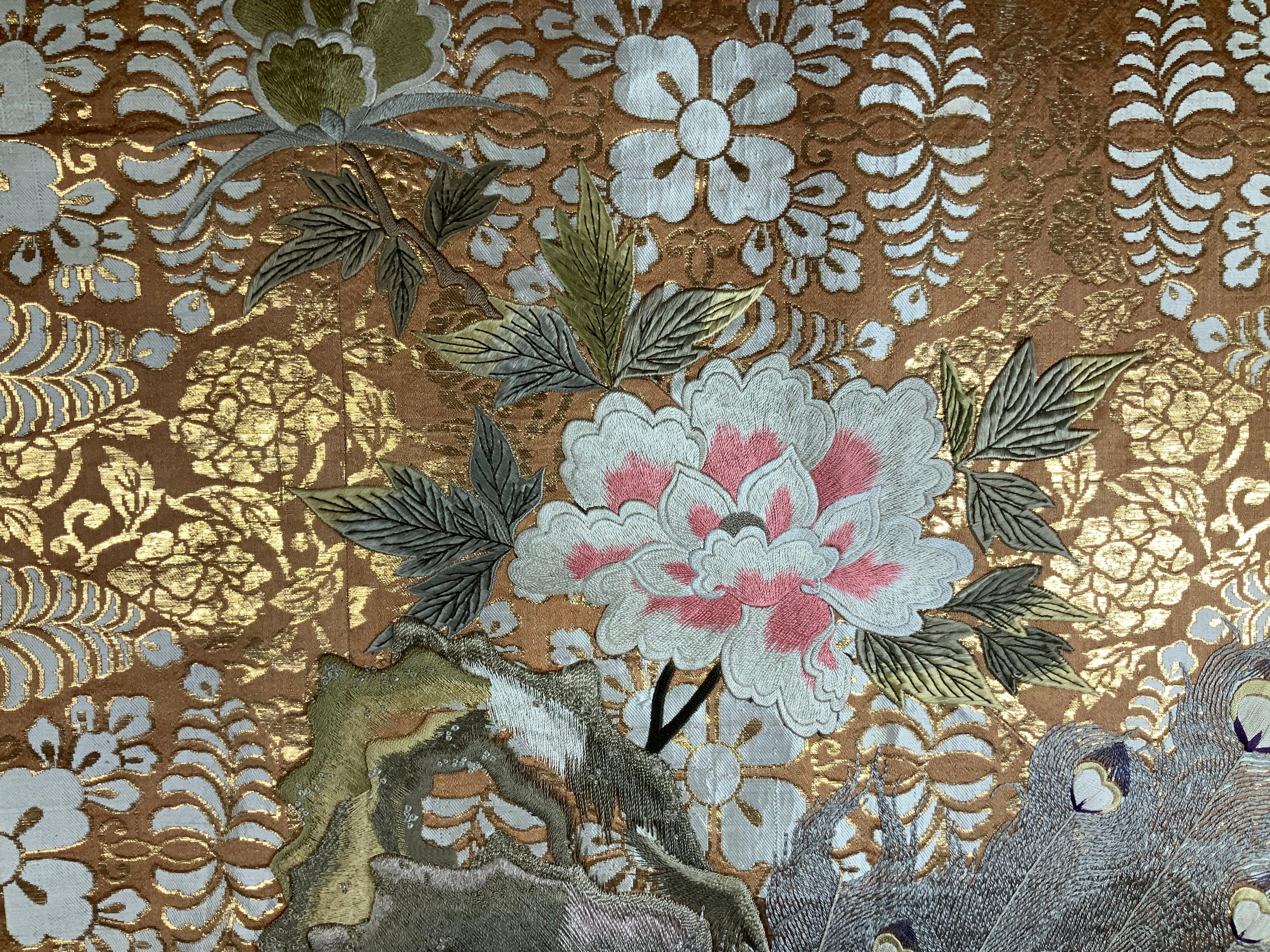Large Vintage Chinese Hand Embroidery Tapestry For Sale 1