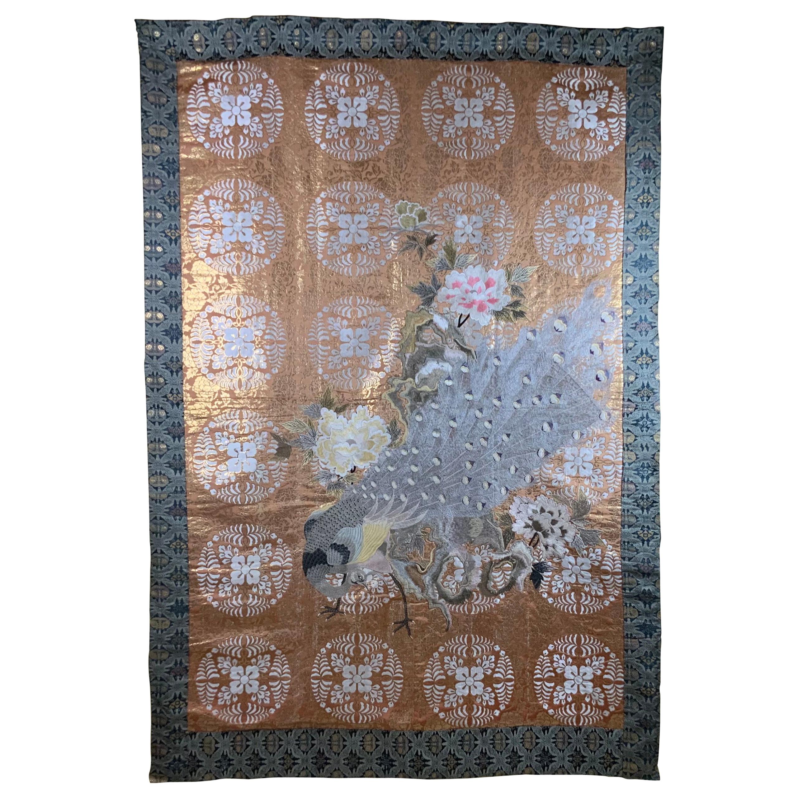 Large Vintage Chinese Hand Embroidery Tapestry For Sale
