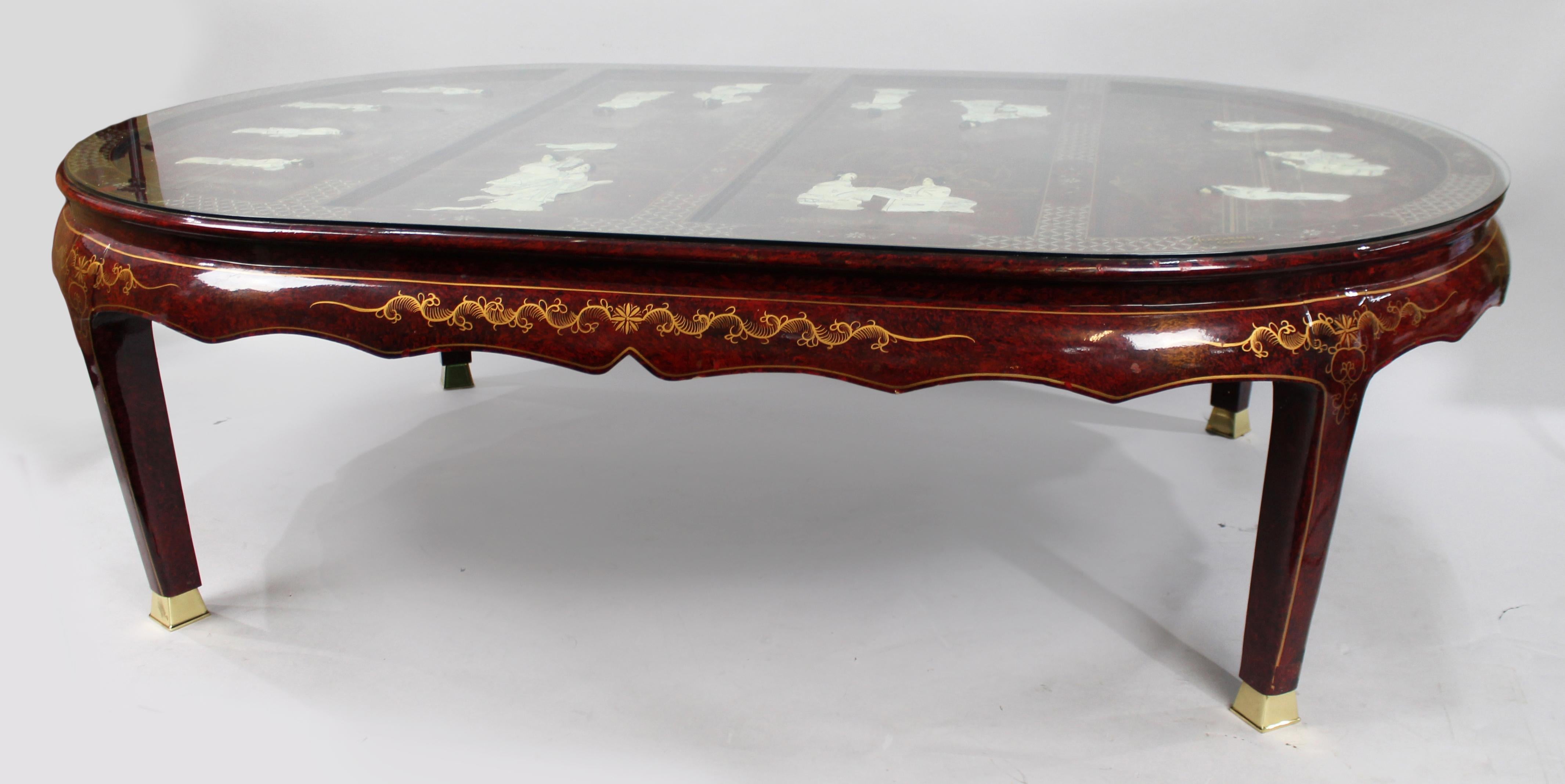 Asian Large Vintage Chinese Red Lacquer Coffee Table For Sale