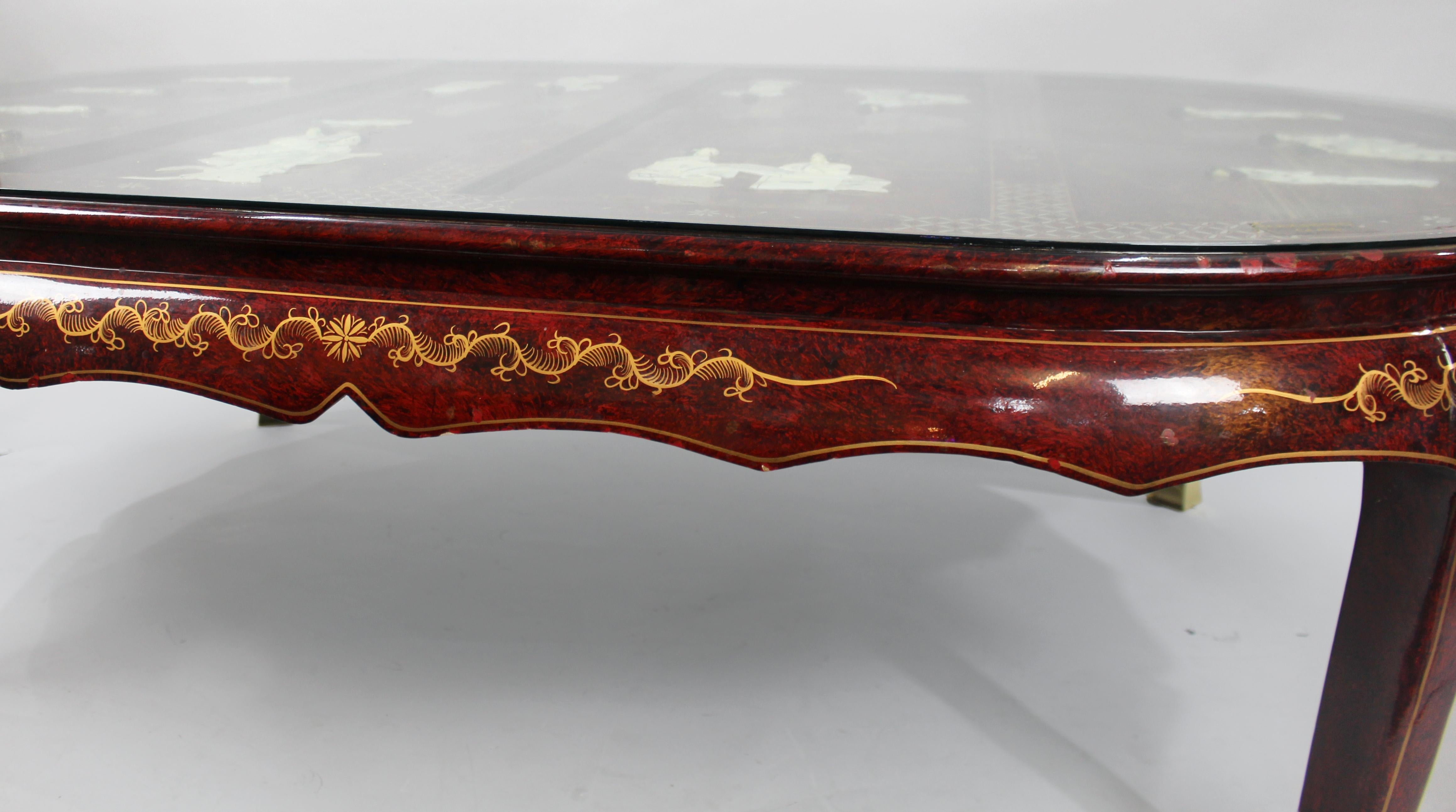 Large Vintage Chinese Red Lacquer Coffee Table For Sale 3