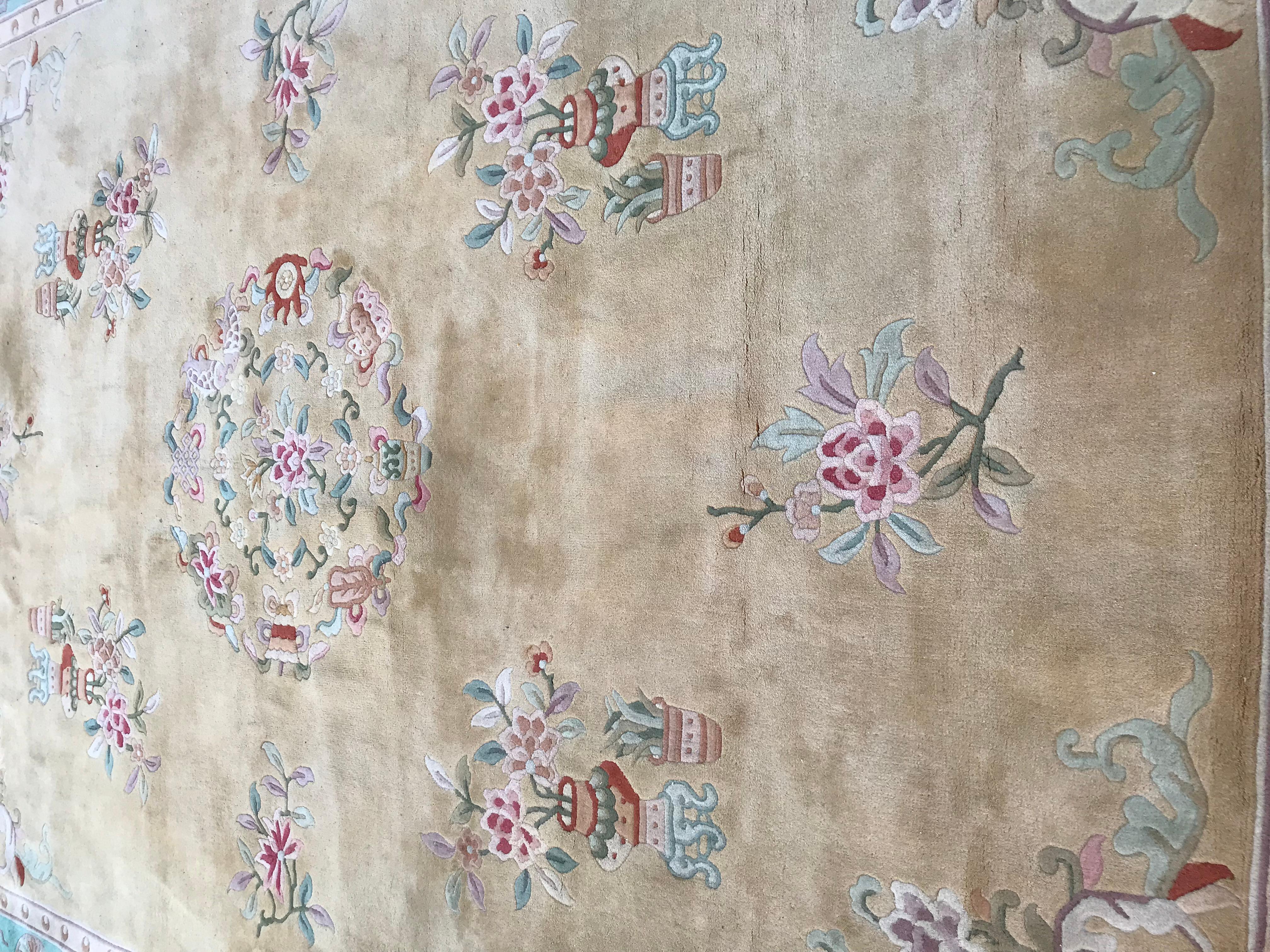 Aubusson Large Vintage Chinese Savonnerie Design Rug