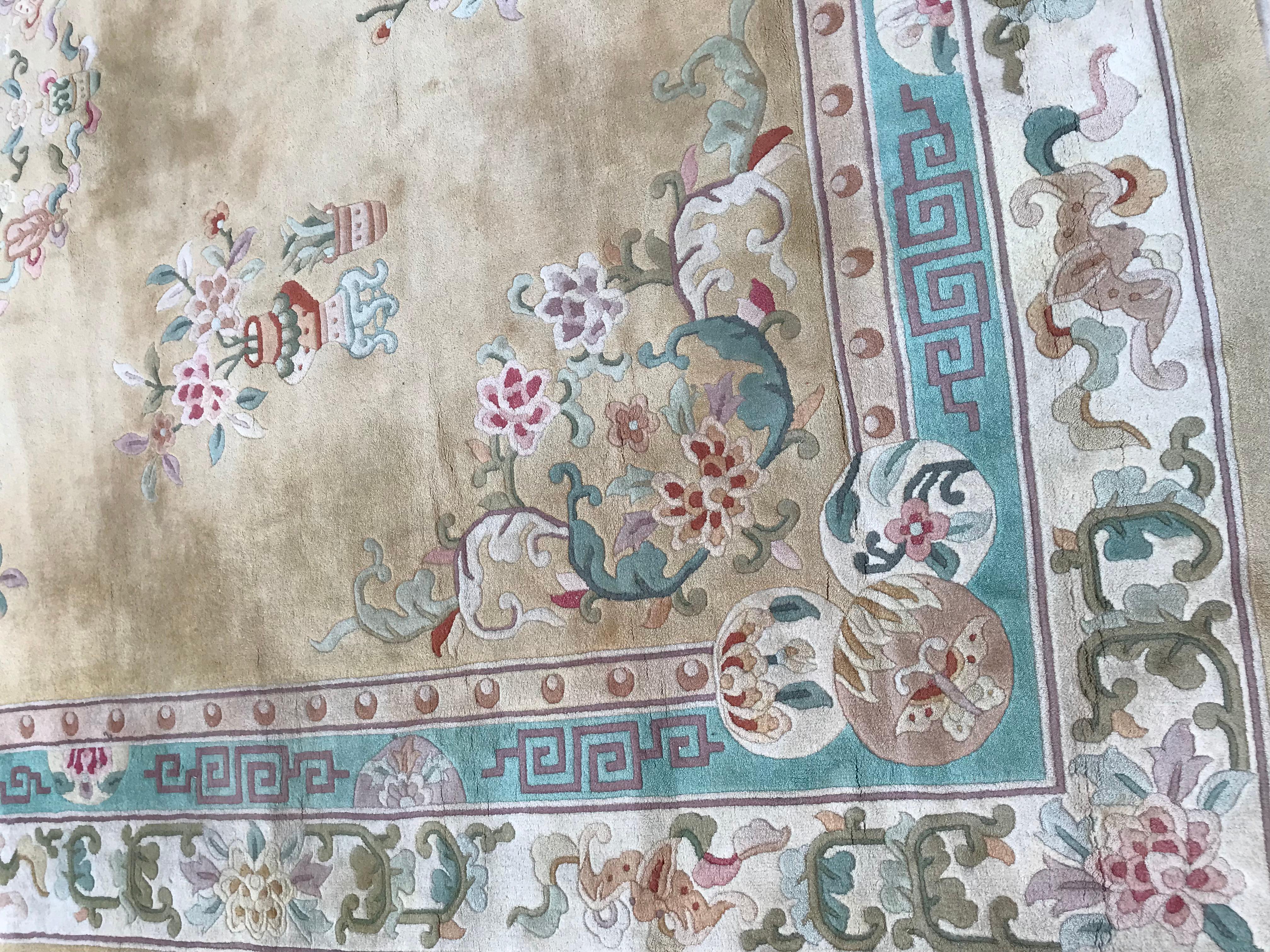 Hand-Knotted Large Vintage Chinese Savonnerie Design Rug