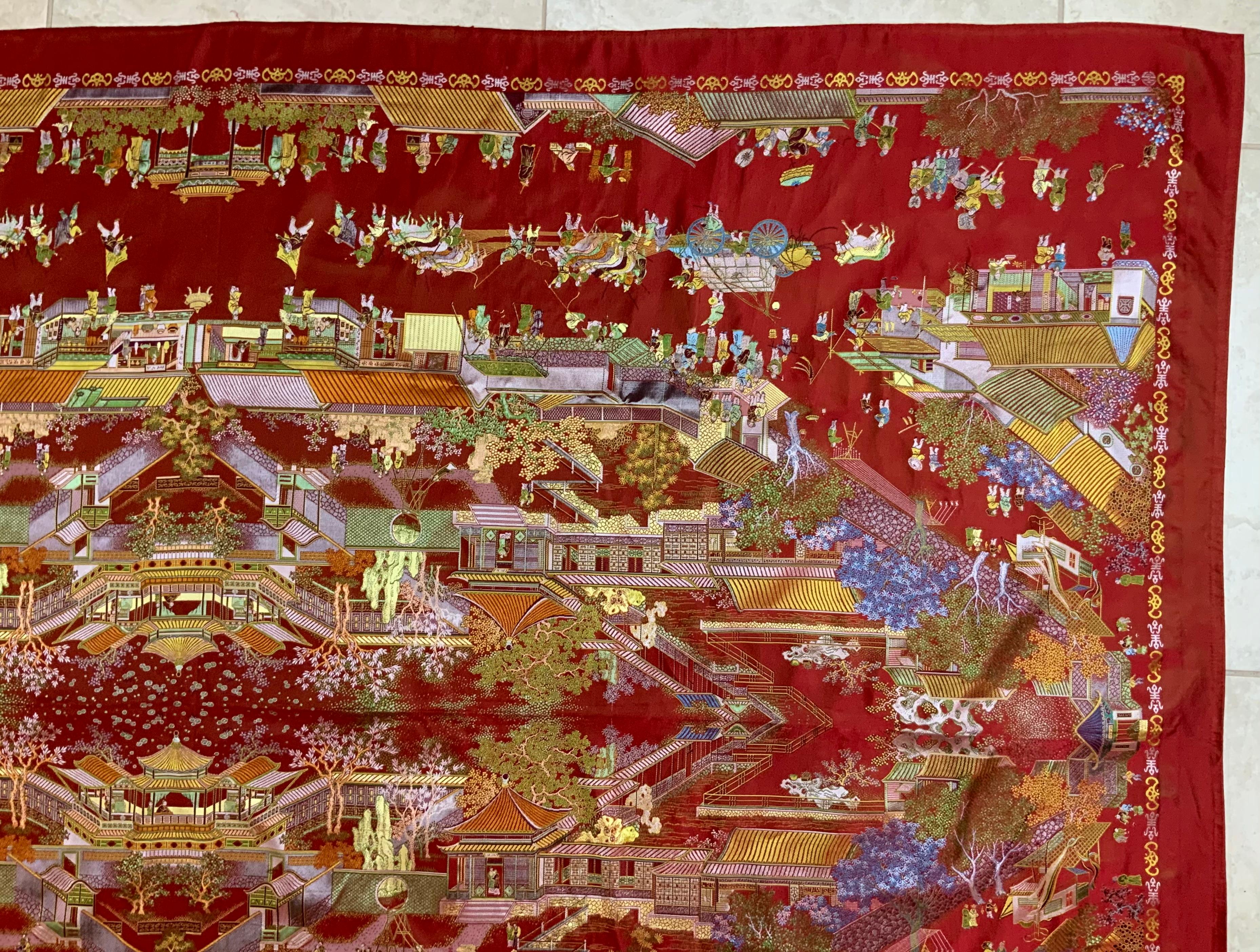 Machine-Made Large Vintage Chinese Wall Hanging For Sale