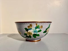 Large Vintage Chinese White Cloisonne Butterfly Bowl, 1950's, China