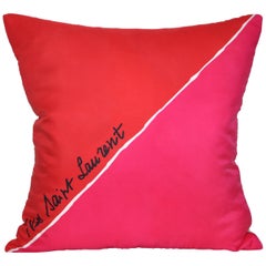 Vintage French Silk YSL Fabric Red Pink Pillow Cushion with Irish Linen Large 