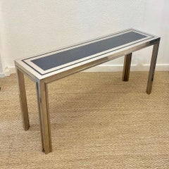 Large Vintage Chrome & Blue Glass Console Table by Liwan's Roma