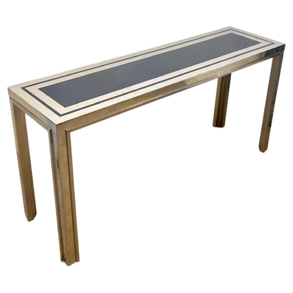 Large Vintage Chrome & Blue Glass Console Table by Liwan's Roma For Sale