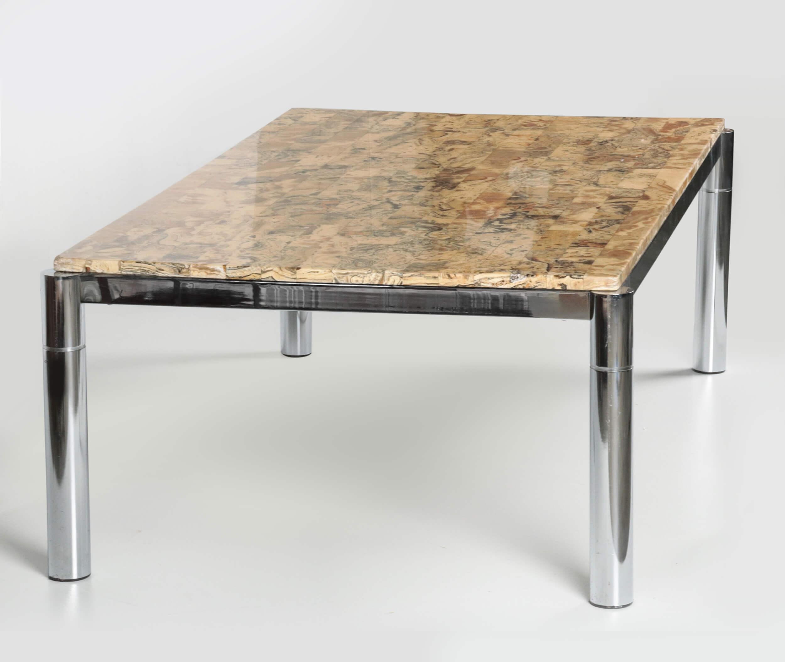 Großer Vintage-Couchtisch aus verchromtem und Marmor, Mid-Century Modern Design im Angebot 3