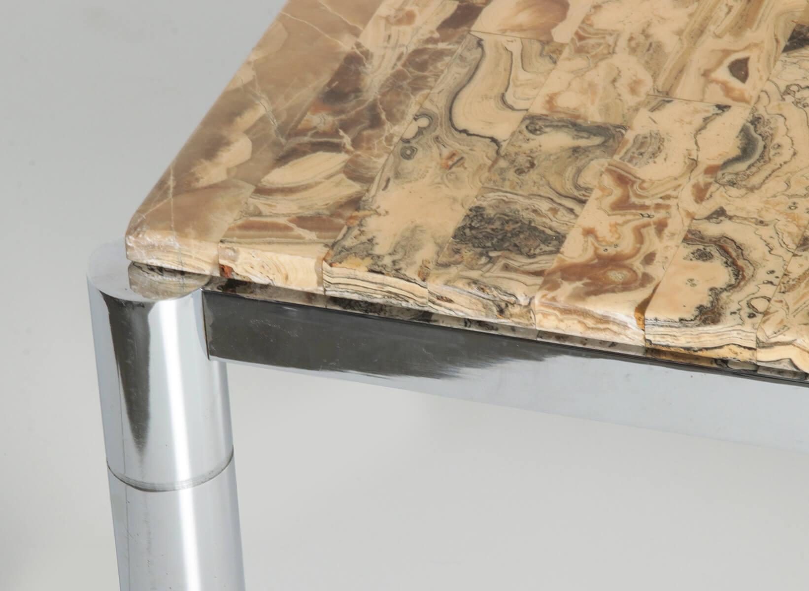 Großer Vintage-Couchtisch aus verchromtem und Marmor, Mid-Century Modern Design im Angebot 4