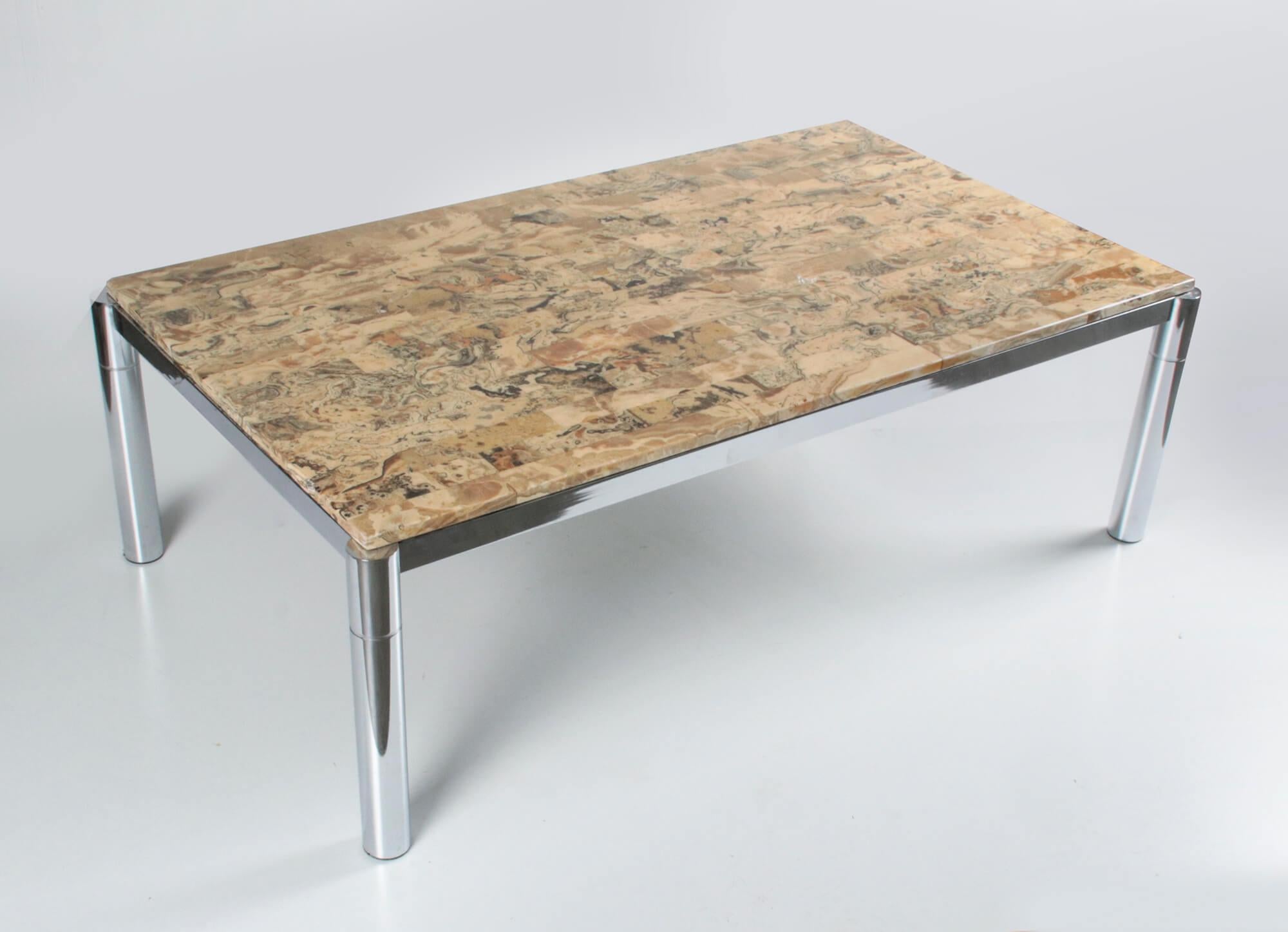 Large Vintage Chromed and Marble Coffee Table Mid-Century Modern Design For Sale 4