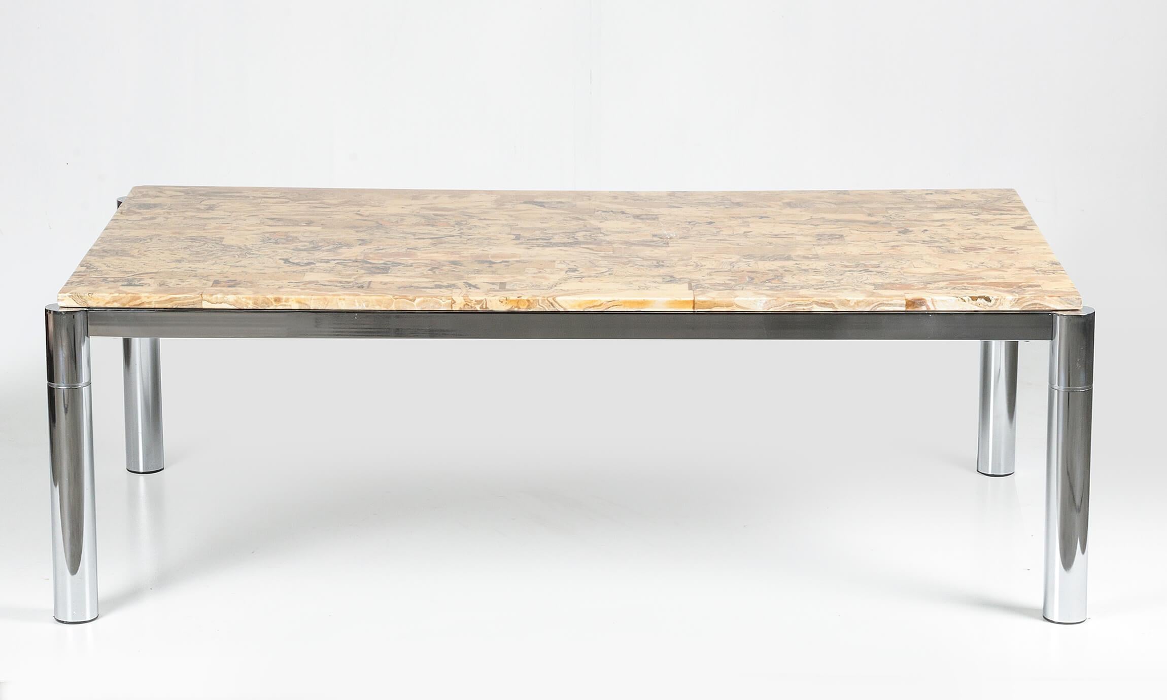 Großer Vintage-Couchtisch aus verchromtem und Marmor, Mid-Century Modern Design im Angebot 6