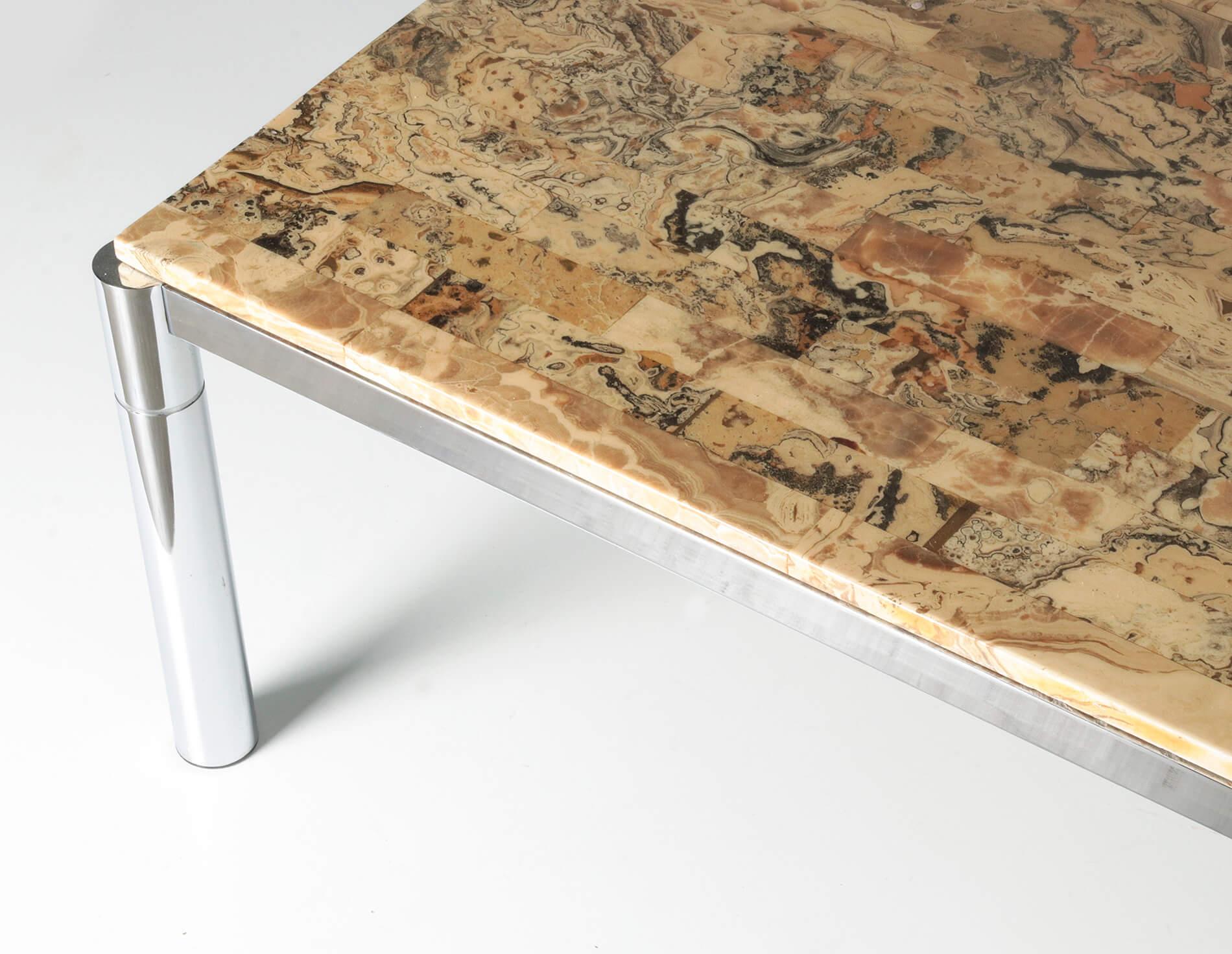 Großer Vintage-Couchtisch aus verchromtem und Marmor, Mid-Century Modern Design im Angebot 10