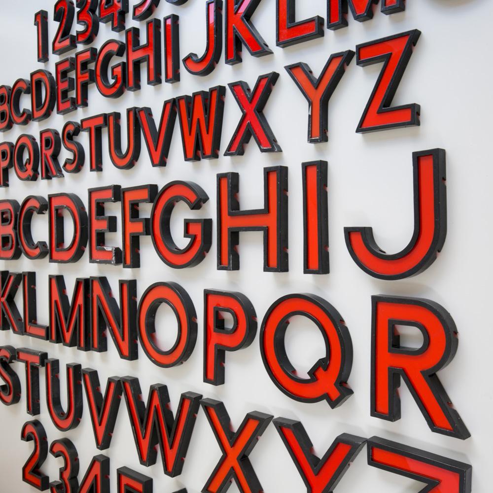 Salvaged from an old cinema in Nottingham (UK), these fantastic vintage metal and red perspex letters make a bold statement wherever they hang or stand.

Other letters/ sizes available. 

Measures: Letter height 11 inches
Depth 1.5 inches
Width 8