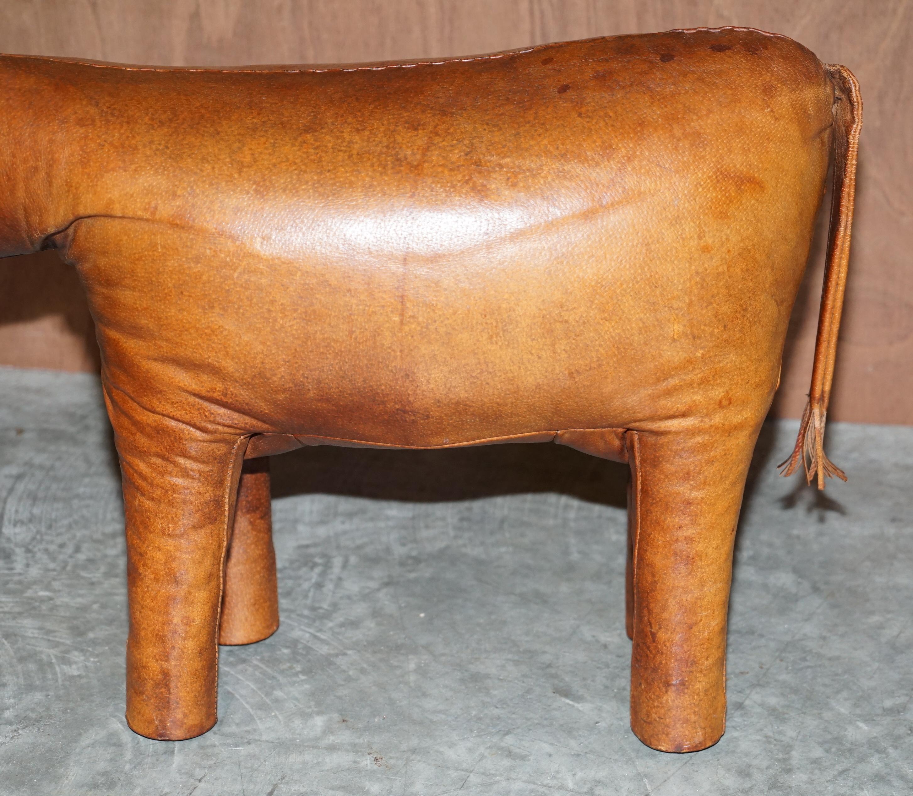 Large Vintage Circa 1940's Abercrombie & Fitch Brown Leather Donkey Pony Stool 1