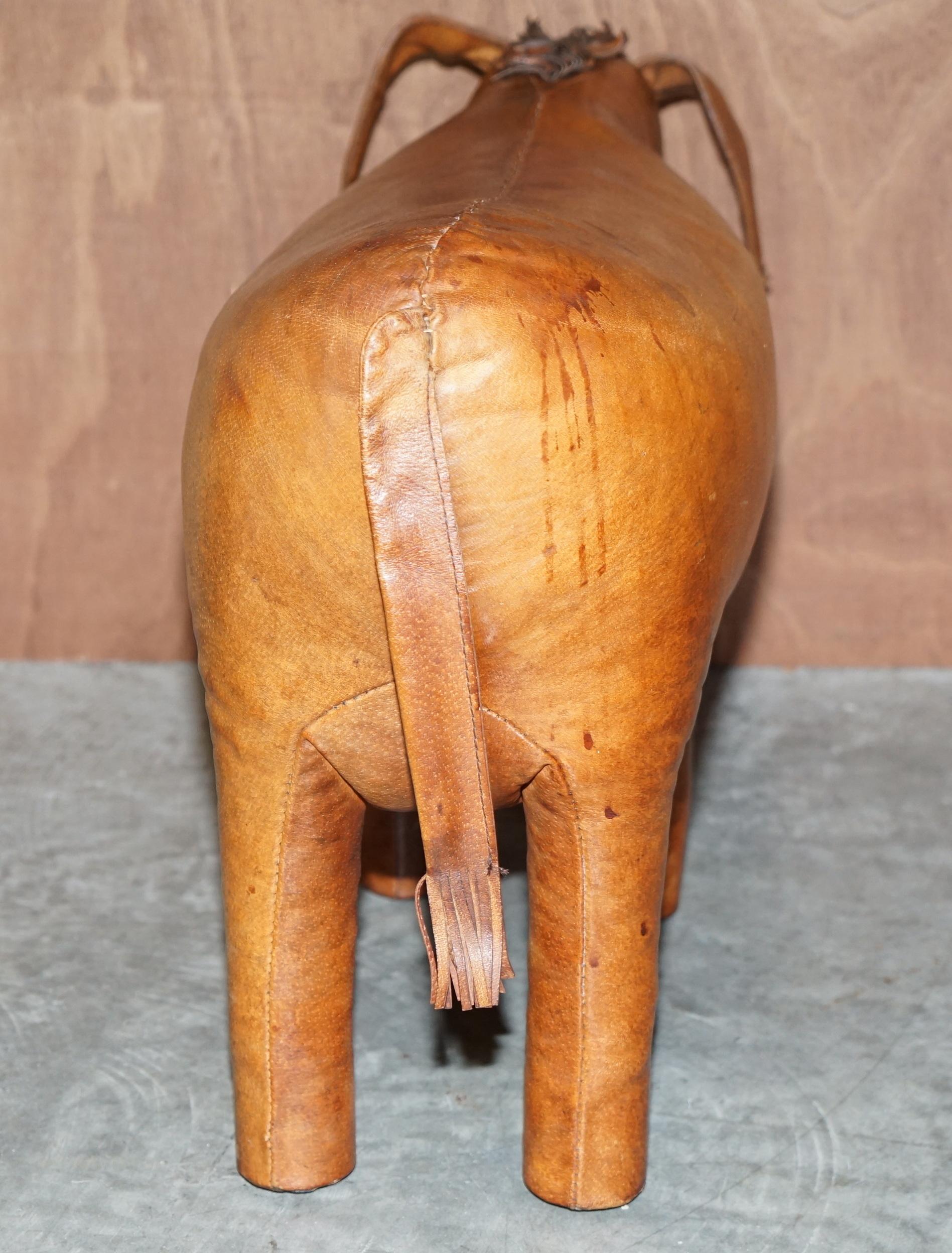 Large Vintage Circa 1940's Abercrombie & Fitch Brown Leather Donkey Pony Stool 3