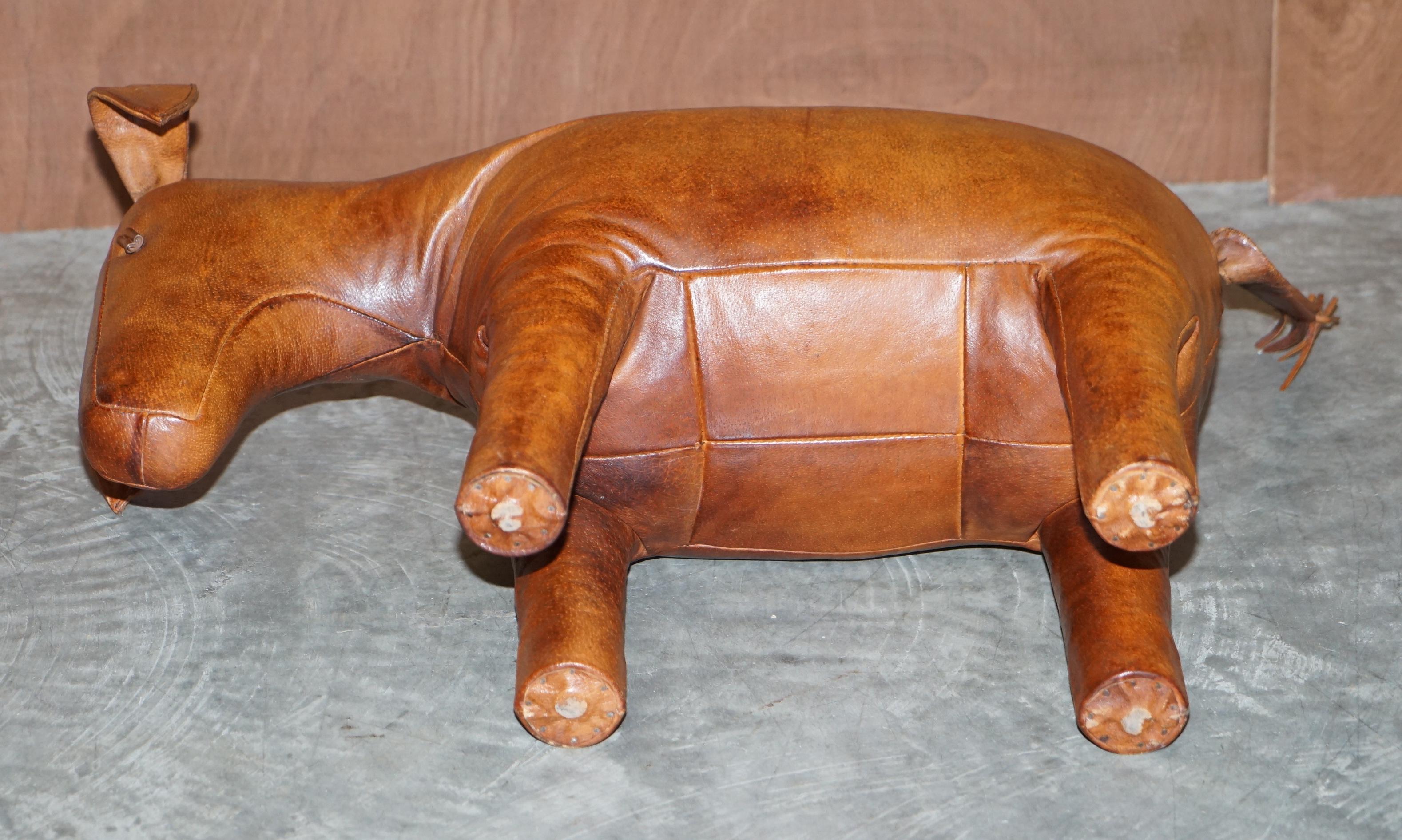 Large Vintage Circa 1940's Abercrombie & Fitch Brown Leather Donkey Pony Stool 4