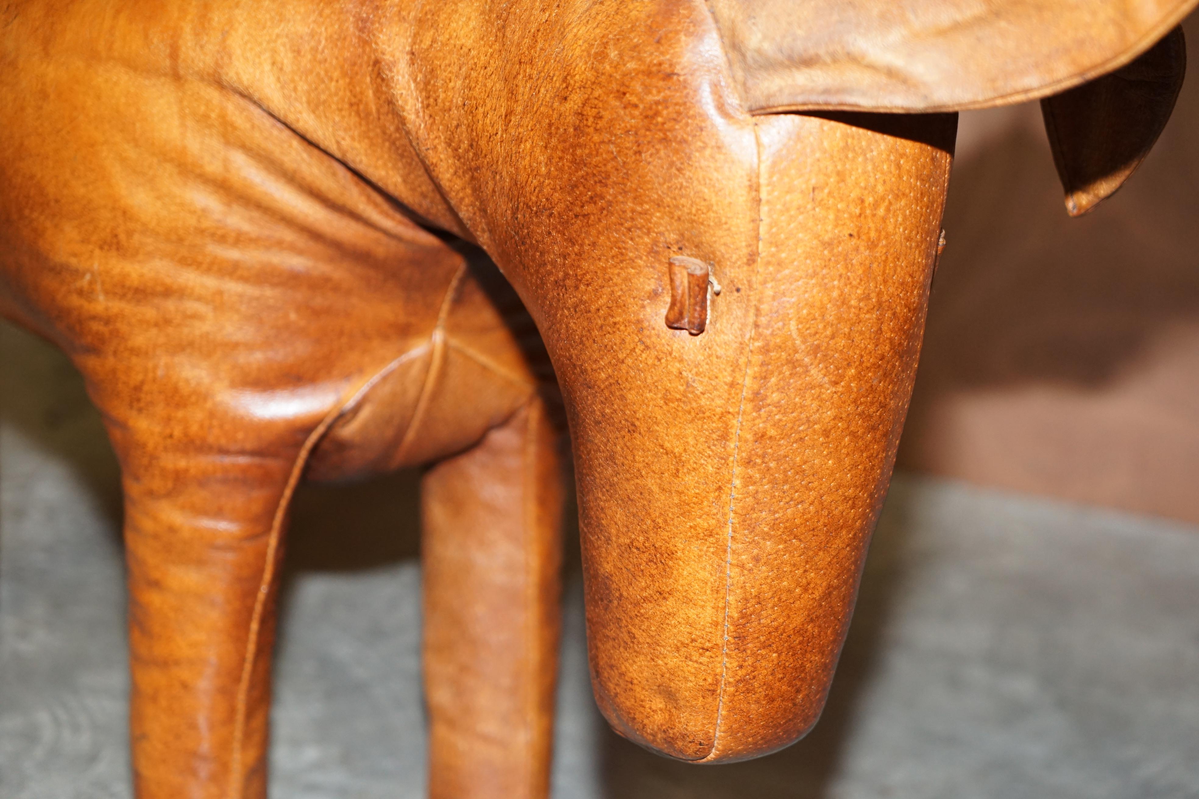 Mid-Century Modern Large Vintage Circa 1940's Abercrombie & Fitch Brown Leather Donkey Pony Stool