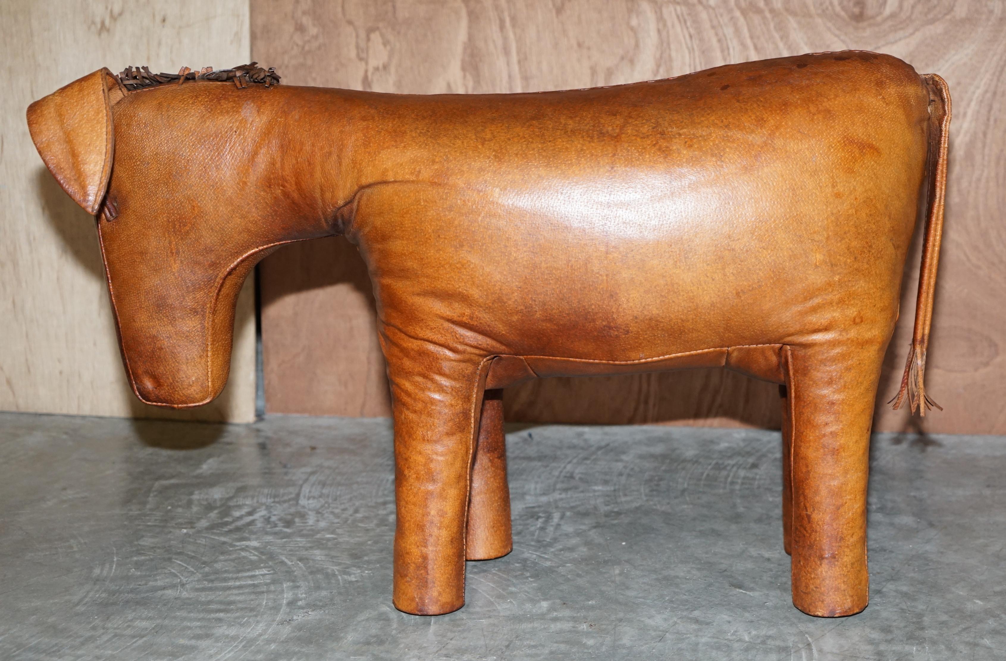 Large Vintage Circa 1940's Abercrombie & Fitch Brown Leather Donkey Pony Stool In Good Condition In West Sussex, Pulborough