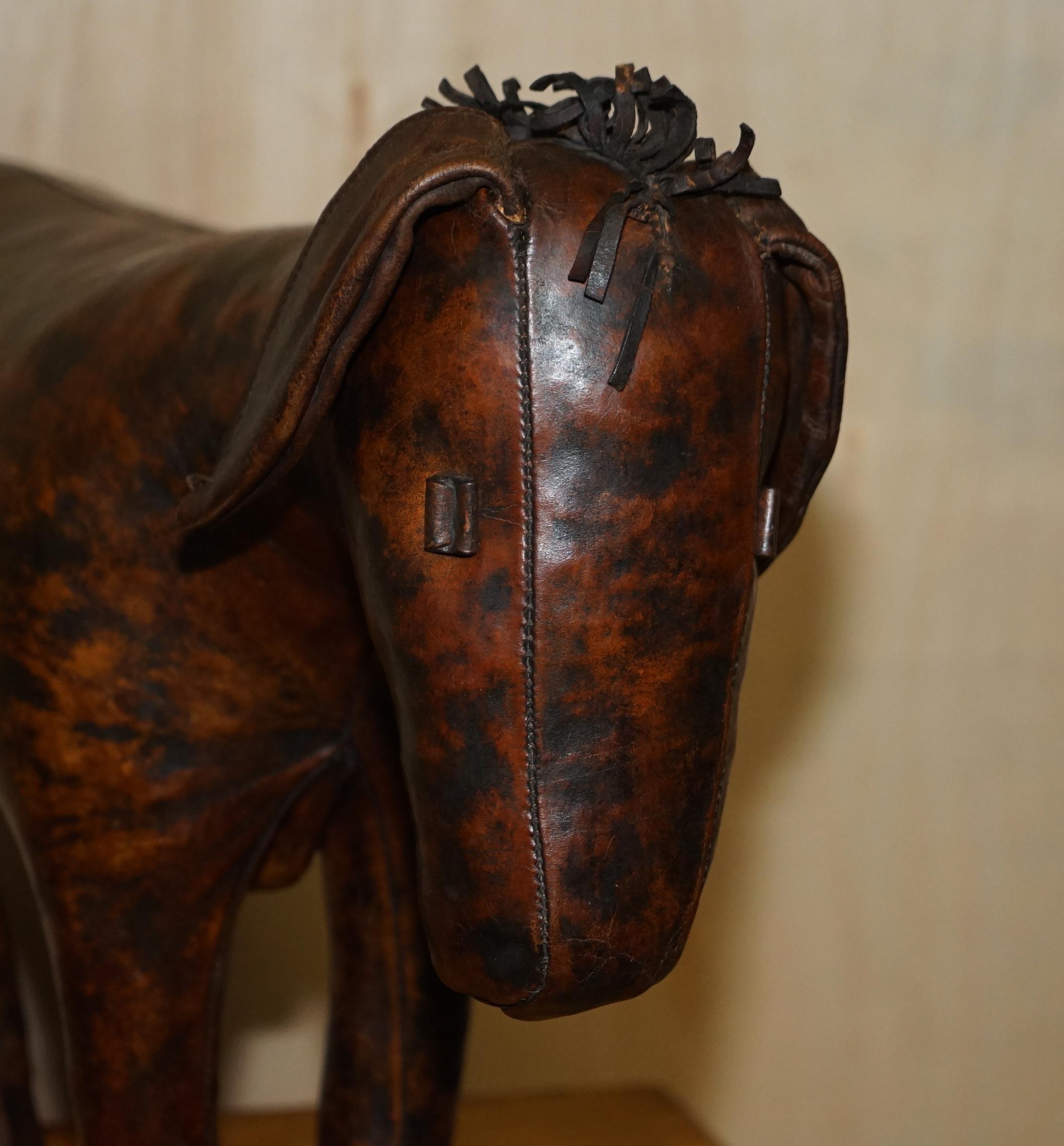 Large Vintage circa 1940's Abercrombie & Fitch Omersa Brown Leather Donkey Stool 3