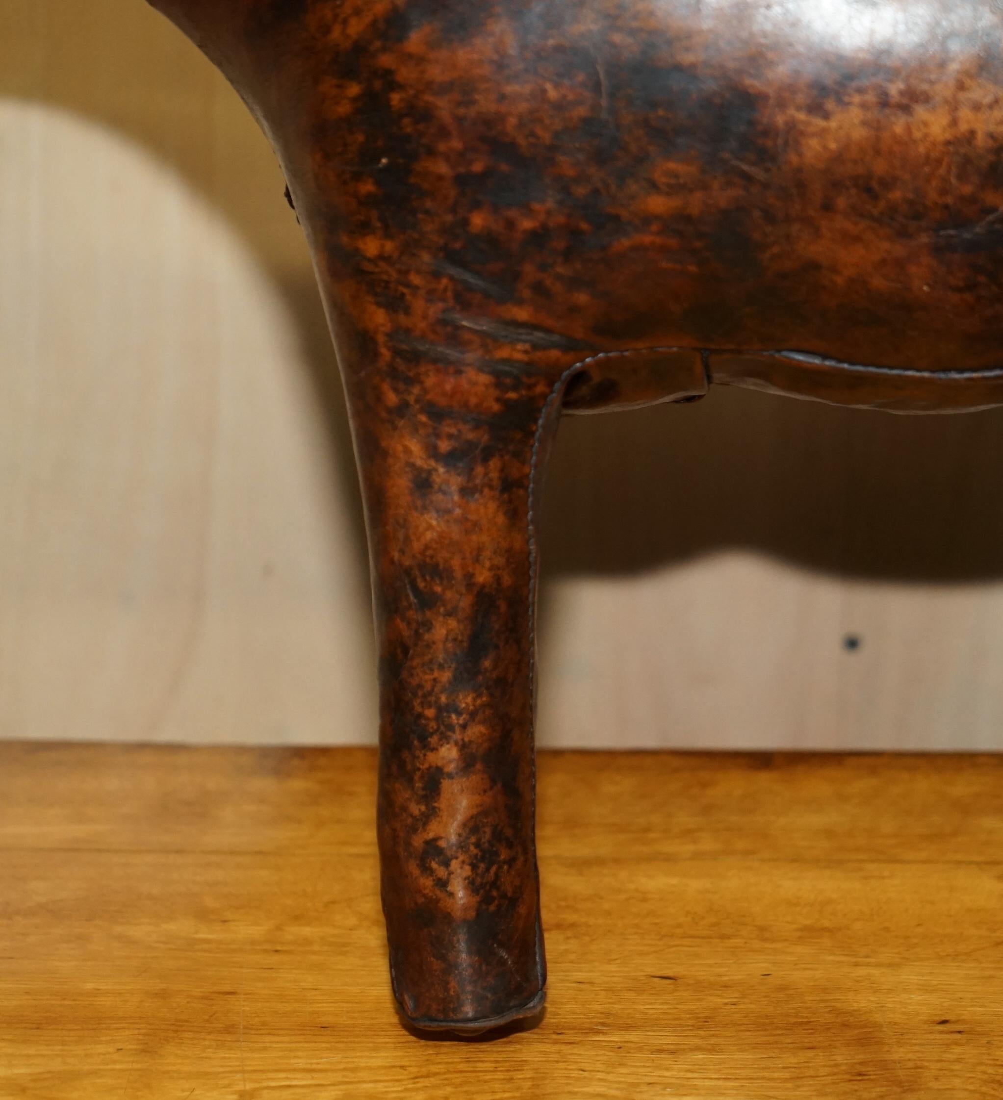 Large Vintage circa 1940's Abercrombie & Fitch Omersa Brown Leather Donkey Stool 6