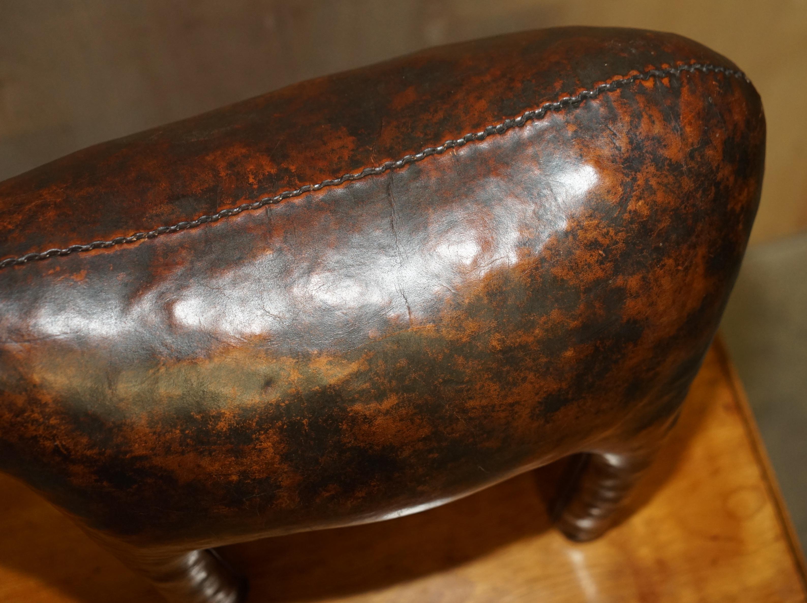 Large Vintage circa 1940's Abercrombie & Fitch Omersa Brown Leather Donkey Stool 9