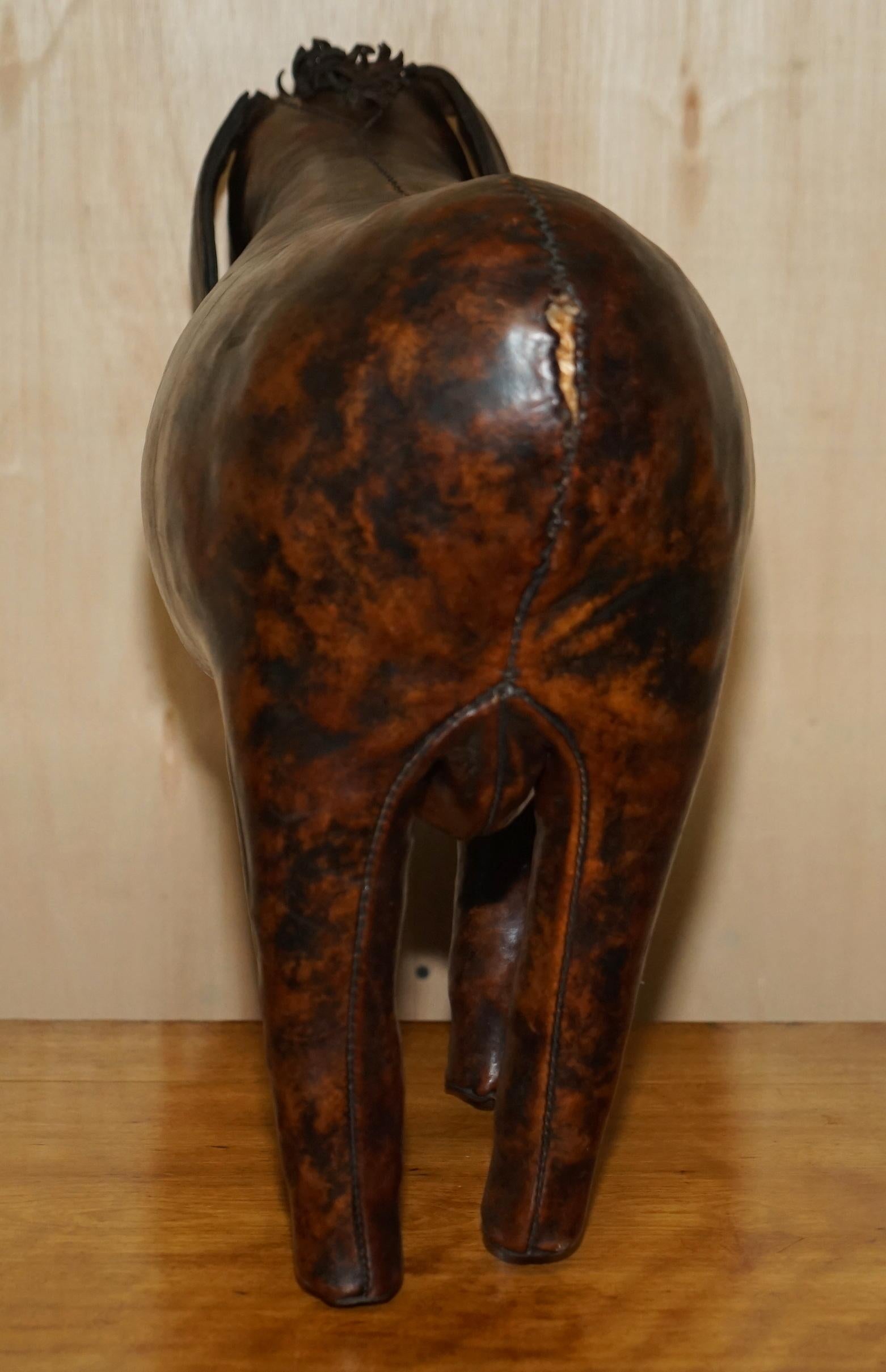 Large Vintage circa 1940's Abercrombie & Fitch Omersa Brown Leather Donkey Stool 10