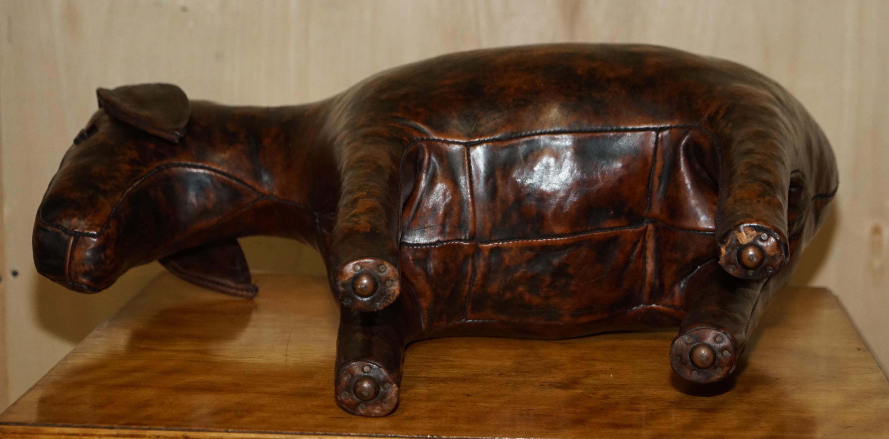 Large Vintage circa 1940's Abercrombie & Fitch Omersa Brown Leather Donkey Stool 11