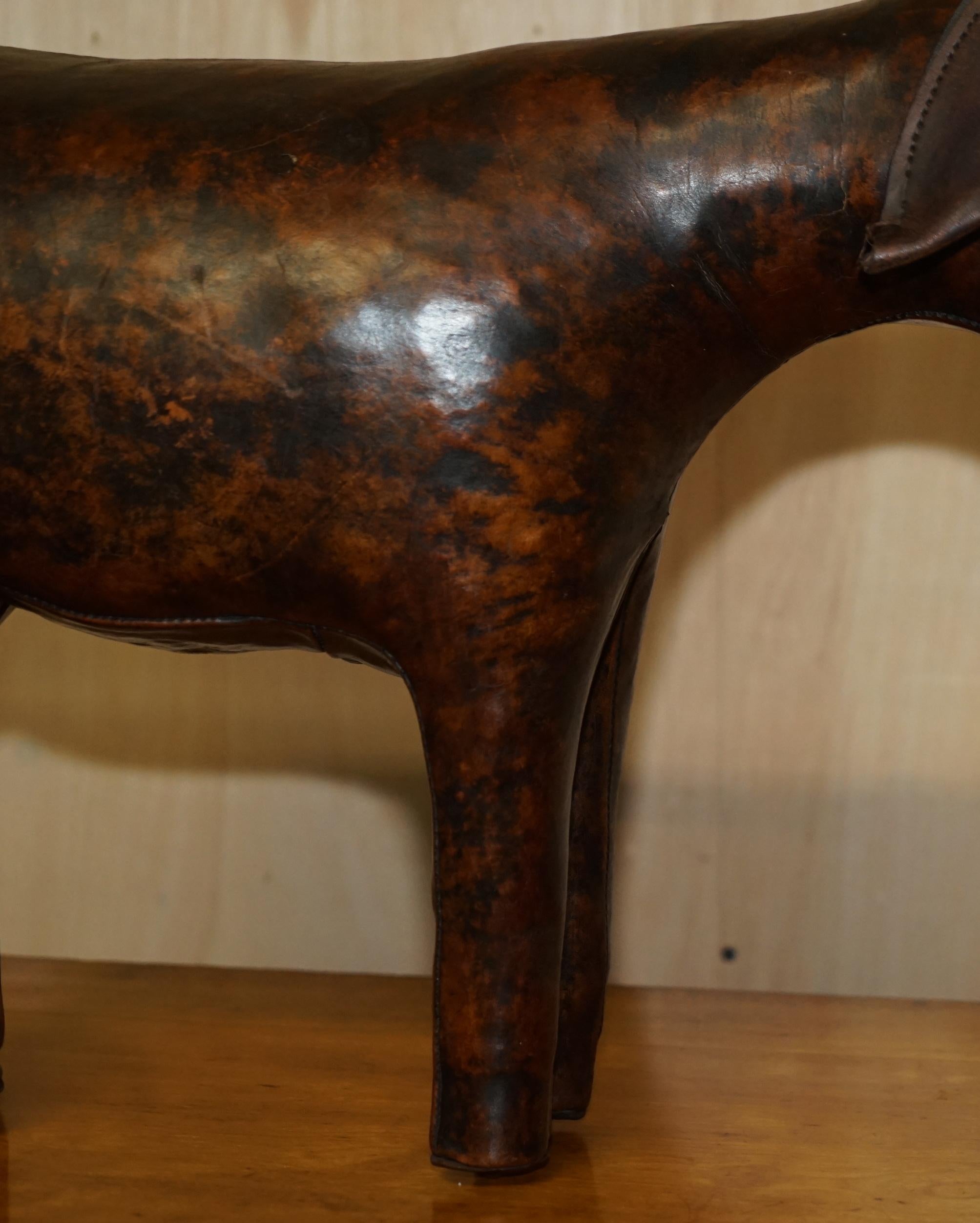 European Large Vintage circa 1940's Abercrombie & Fitch Omersa Brown Leather Donkey Stool