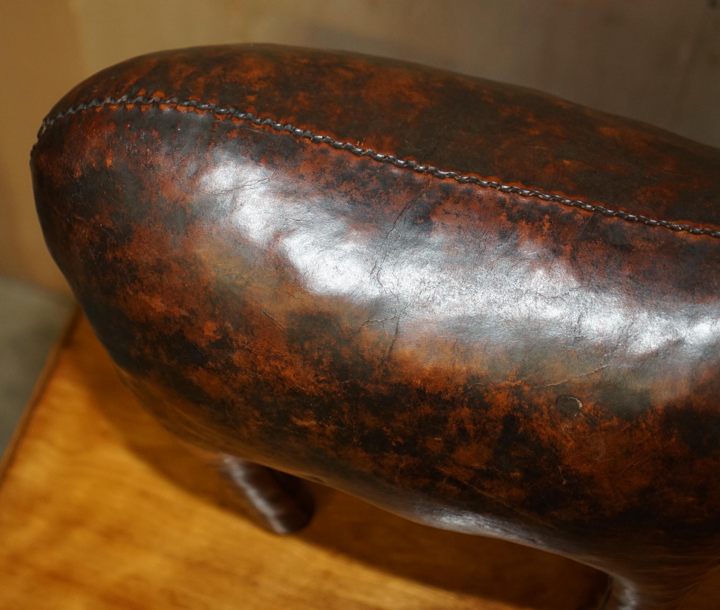 Large Vintage circa 1940's Abercrombie & Fitch Omersa Brown Leather Donkey Stool 1