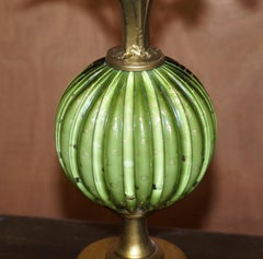 Large Vintage circa 1940's Murano Glass Green and Gold Leaf Painted Table Lamp
