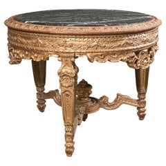 Grande table circulaire vintage continentale, marbre, pièce maîtresse, néo-rococo