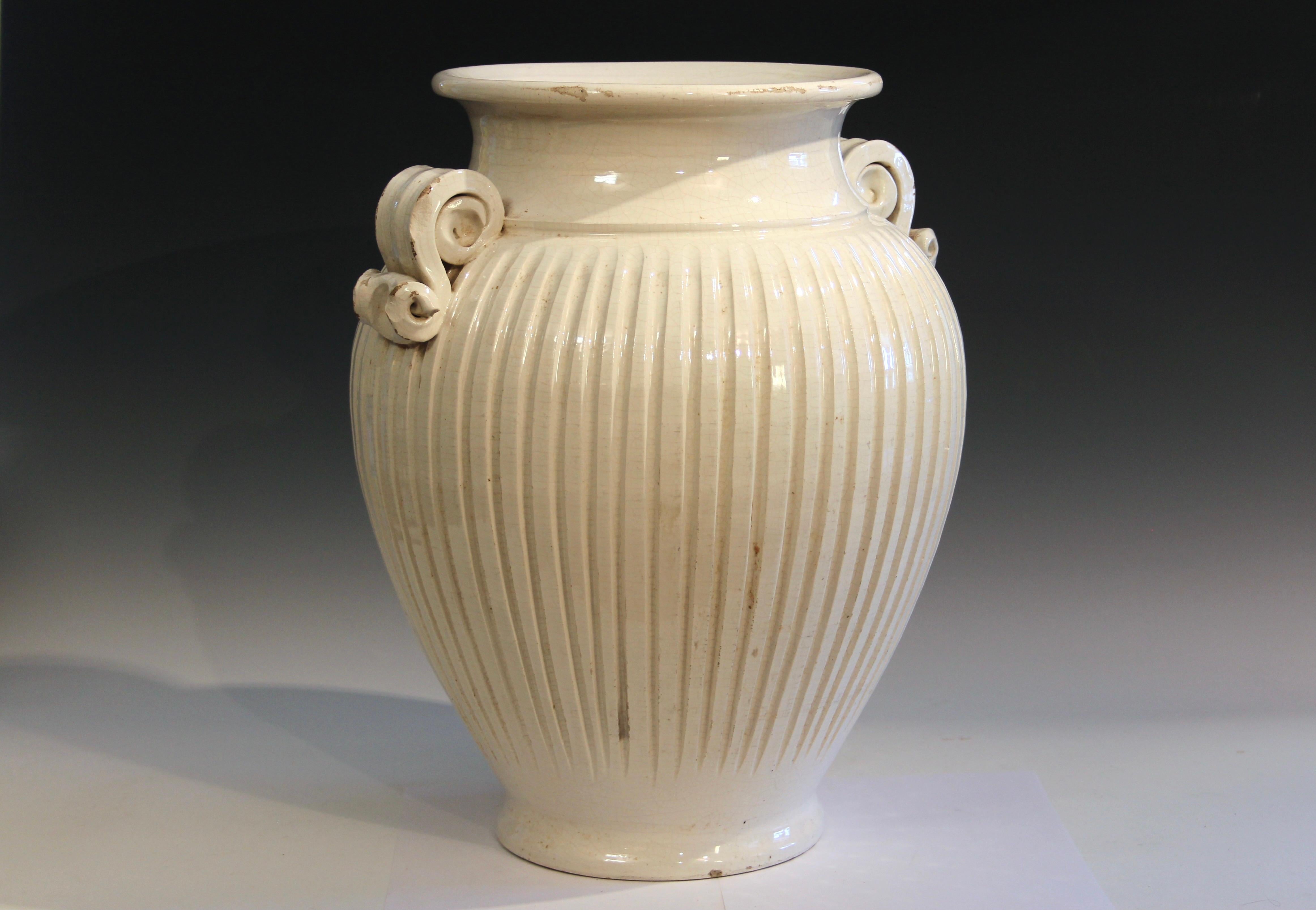 Classical Roman Large Vintage Classical Italian Pottery Urn Fluted Vase Hand Made Jar 18