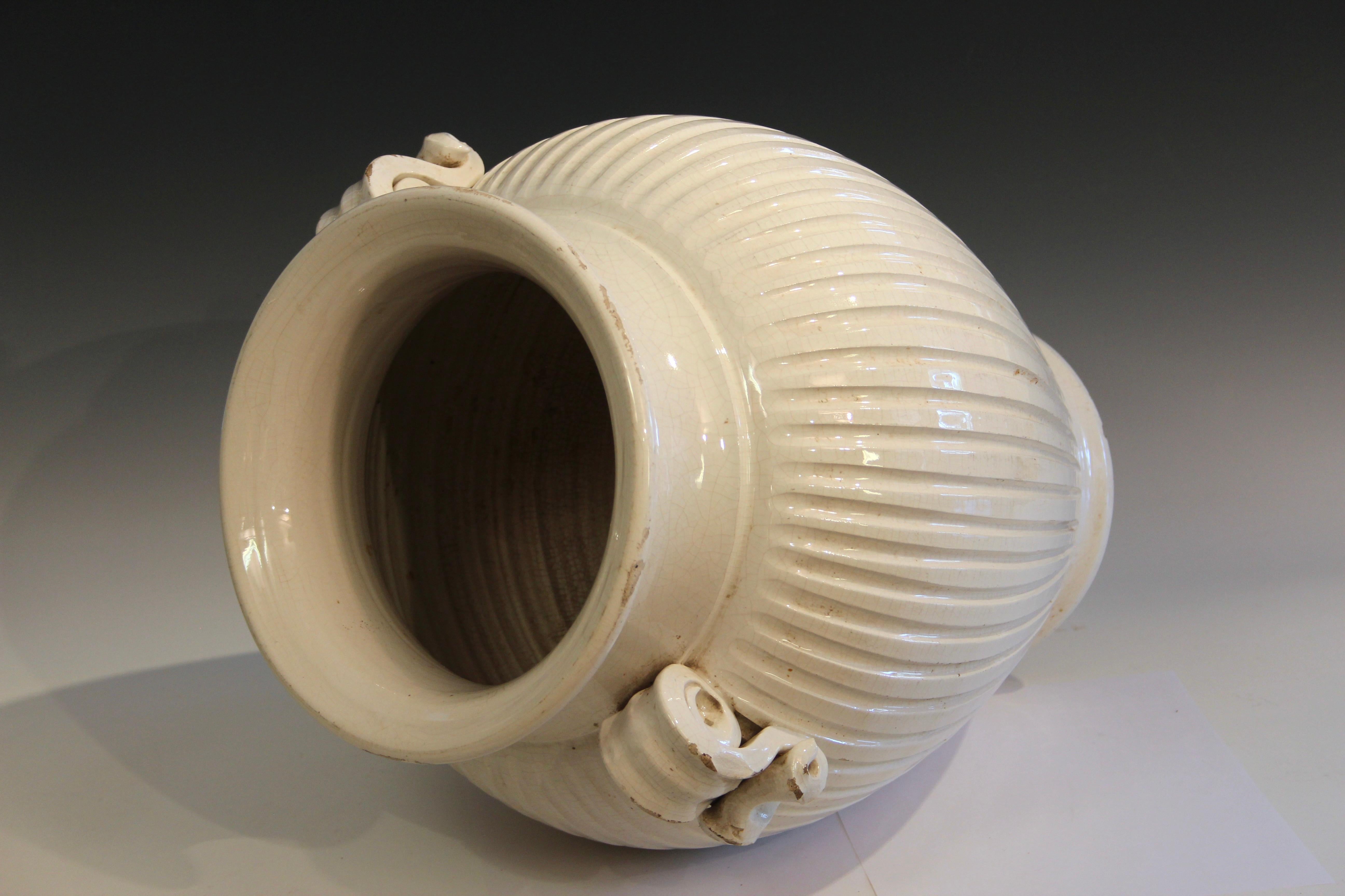 Turned Large Vintage Classical Italian Pottery Urn Fluted Vase Hand Made Jar 18