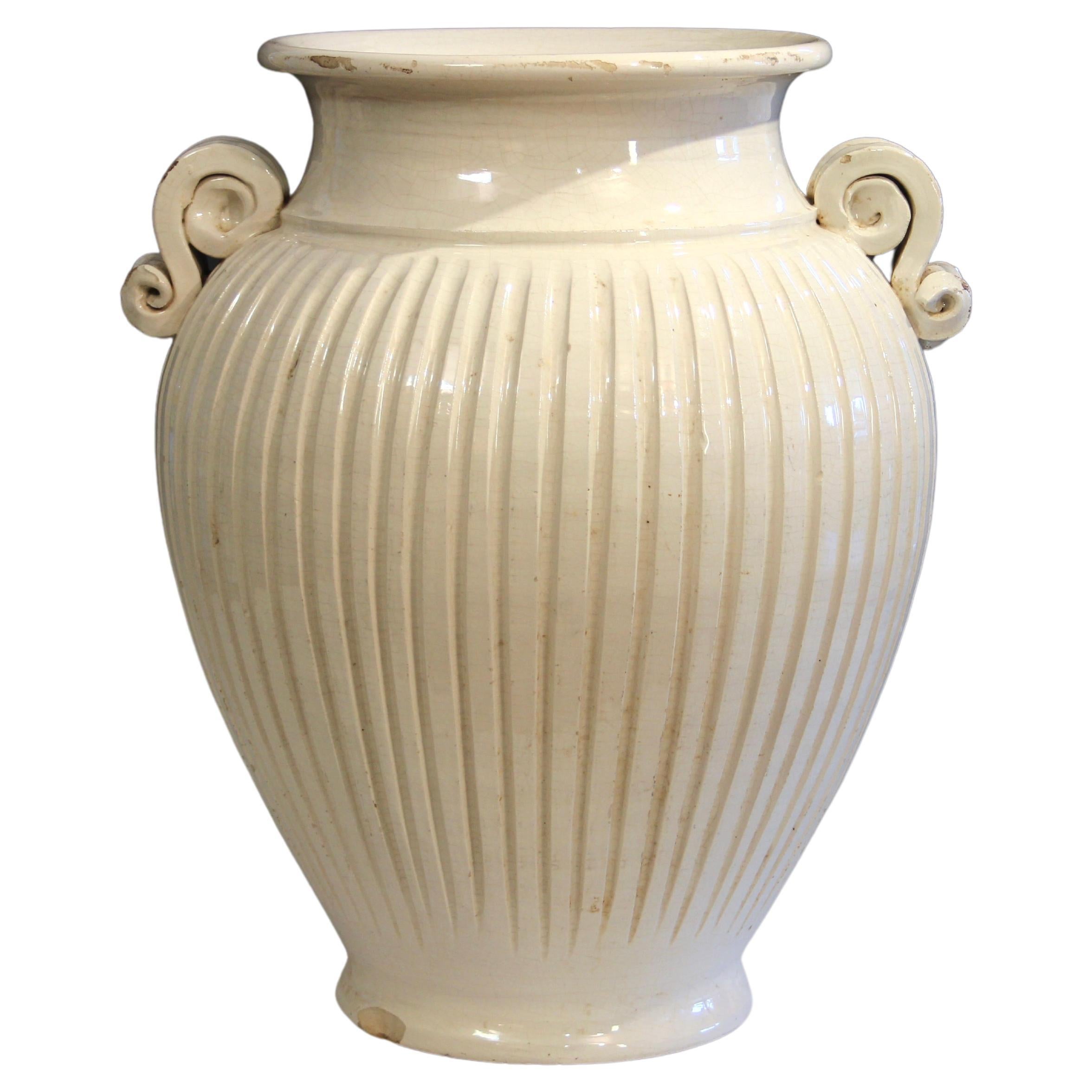 Large Vintage Classical Italian Pottery Urn Fluted Vase Hand Made Jar 18" For Sale