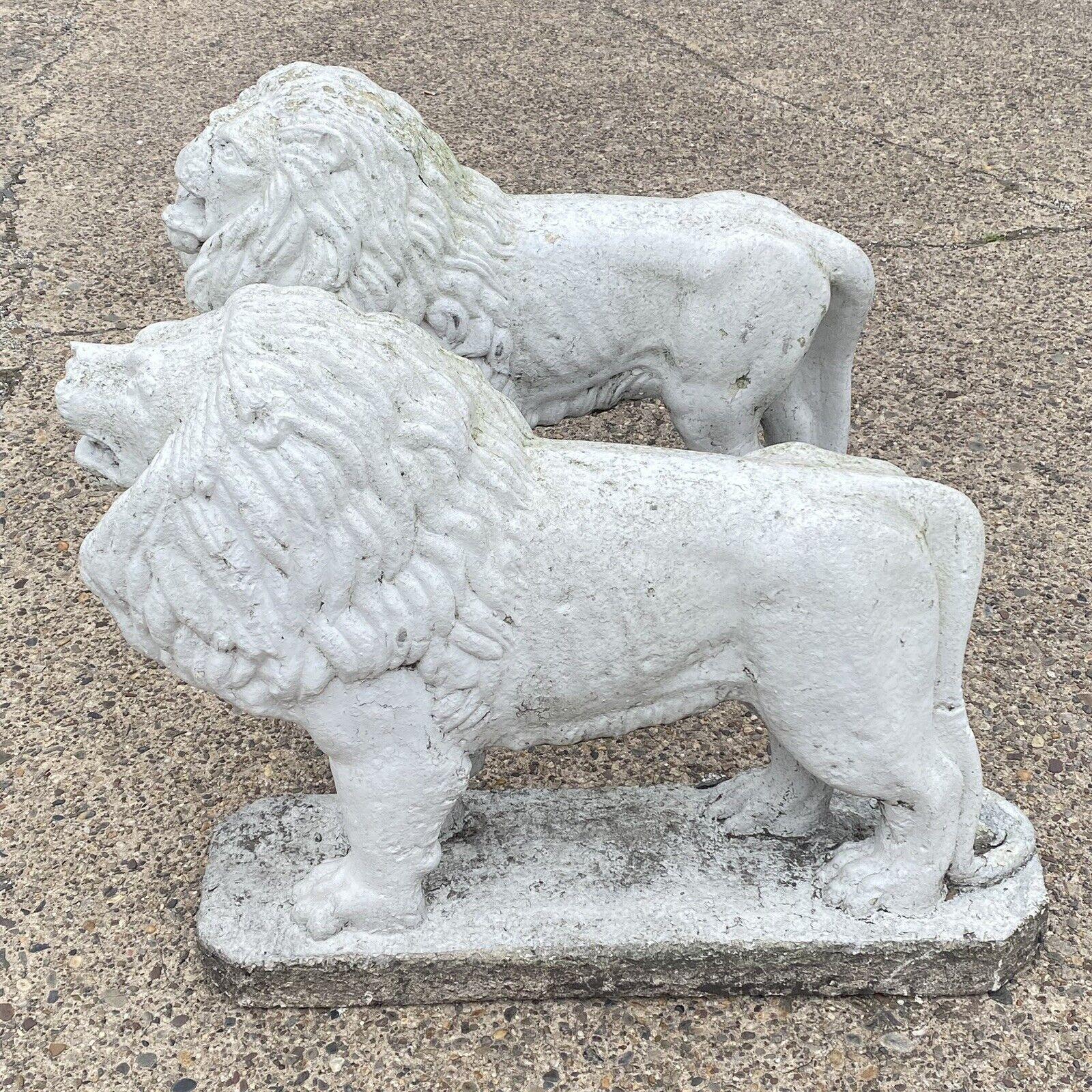 Large Vintage Classical Style Standing Lion Cement Guardian Garden Statue - Pair For Sale 2