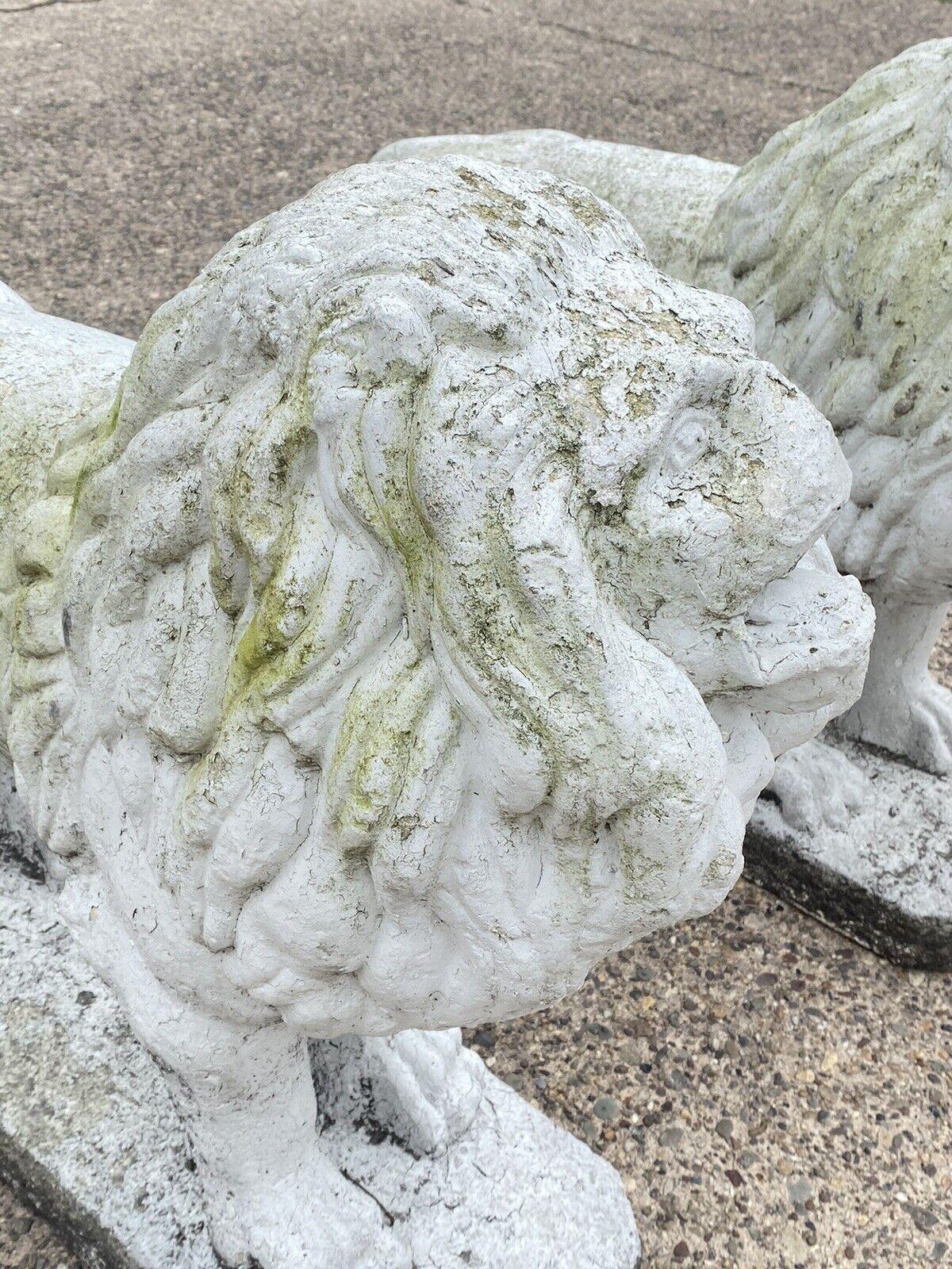 Große stehende Guardian-Gartenstatue aus Zement im klassischen Vintage-Stil mit Löwenmotiv, Paar im Angebot 1
