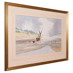 Large Vintage Coastal Painting, Welsh, Framed Watercolour, Landscape, Signed Art