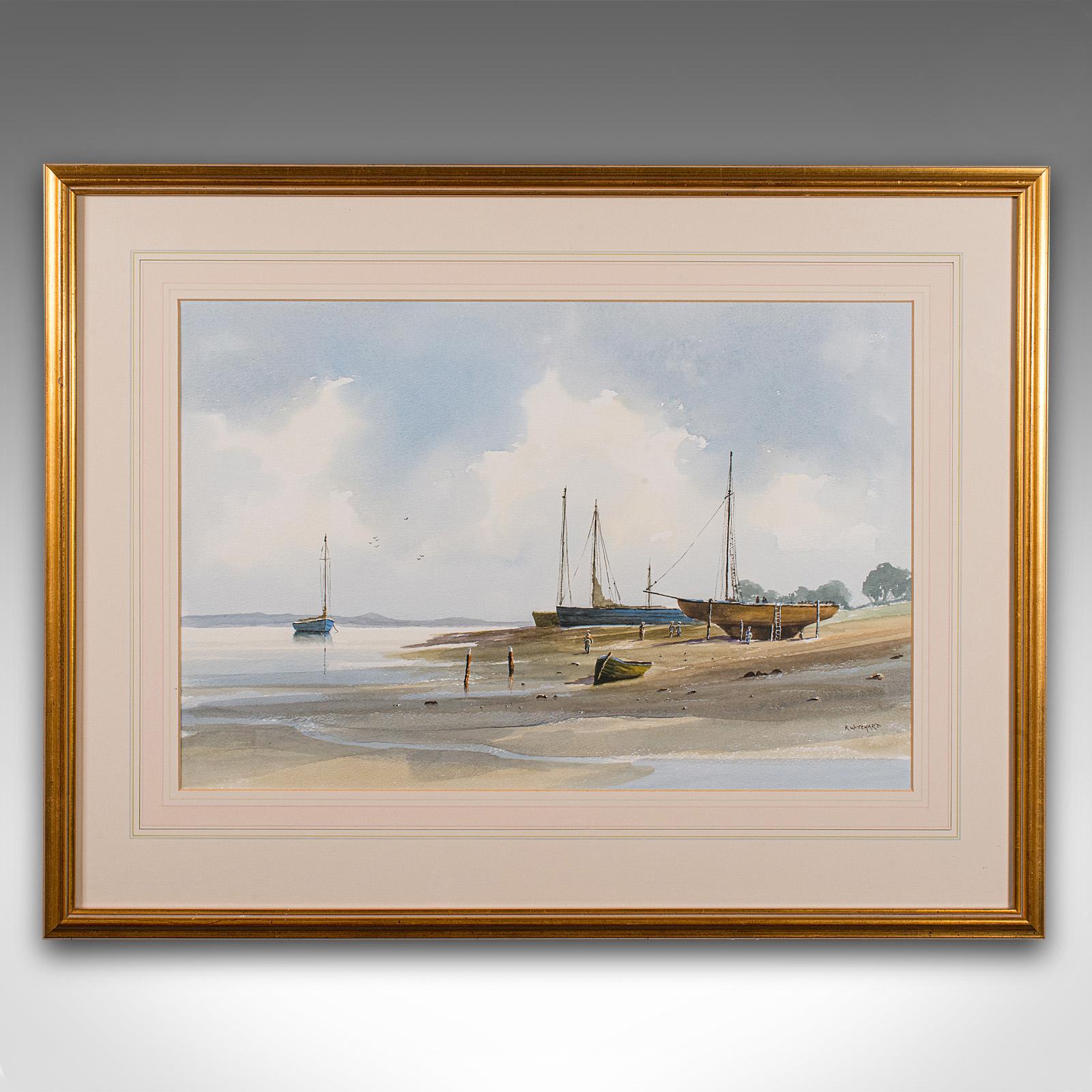 
Dies ist ein Vintage-Aquarell der Küste. Ein walisisches, gerahmtes Gemälde aus dem späten 20. Jahrhundert, um 1980.

Schön beobachtet und komponiert, mit geschmackvollen Farben
Zeigt eine wünschenswerte gealterte Patina und in gutem Zustand
Schön