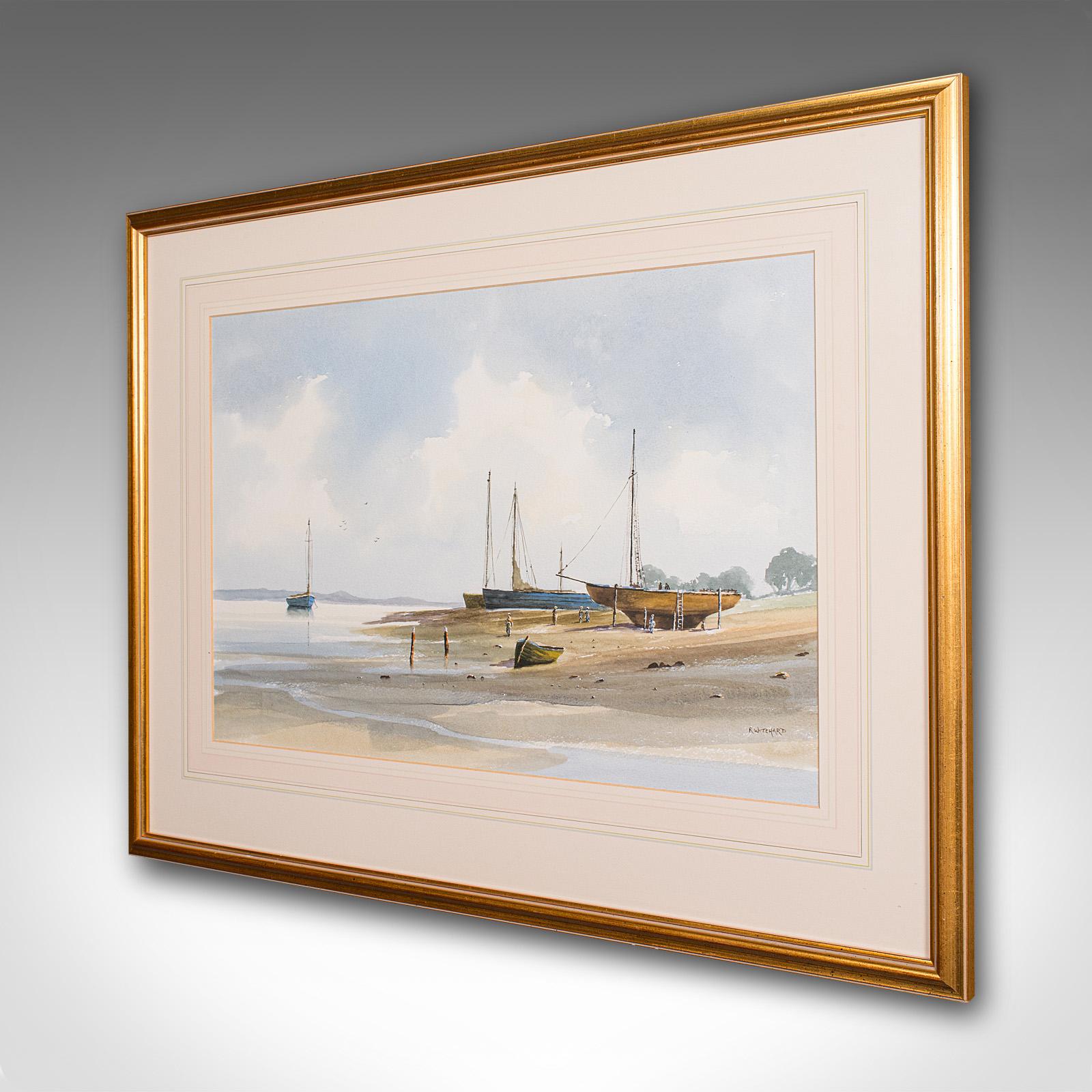 Großes Coastal-Aquarell im Vintage-Stil, Walisisch, gerahmtes Gemälde, Landschaft, signierte Kunst (Moderne der Mitte des Jahrhunderts) im Angebot