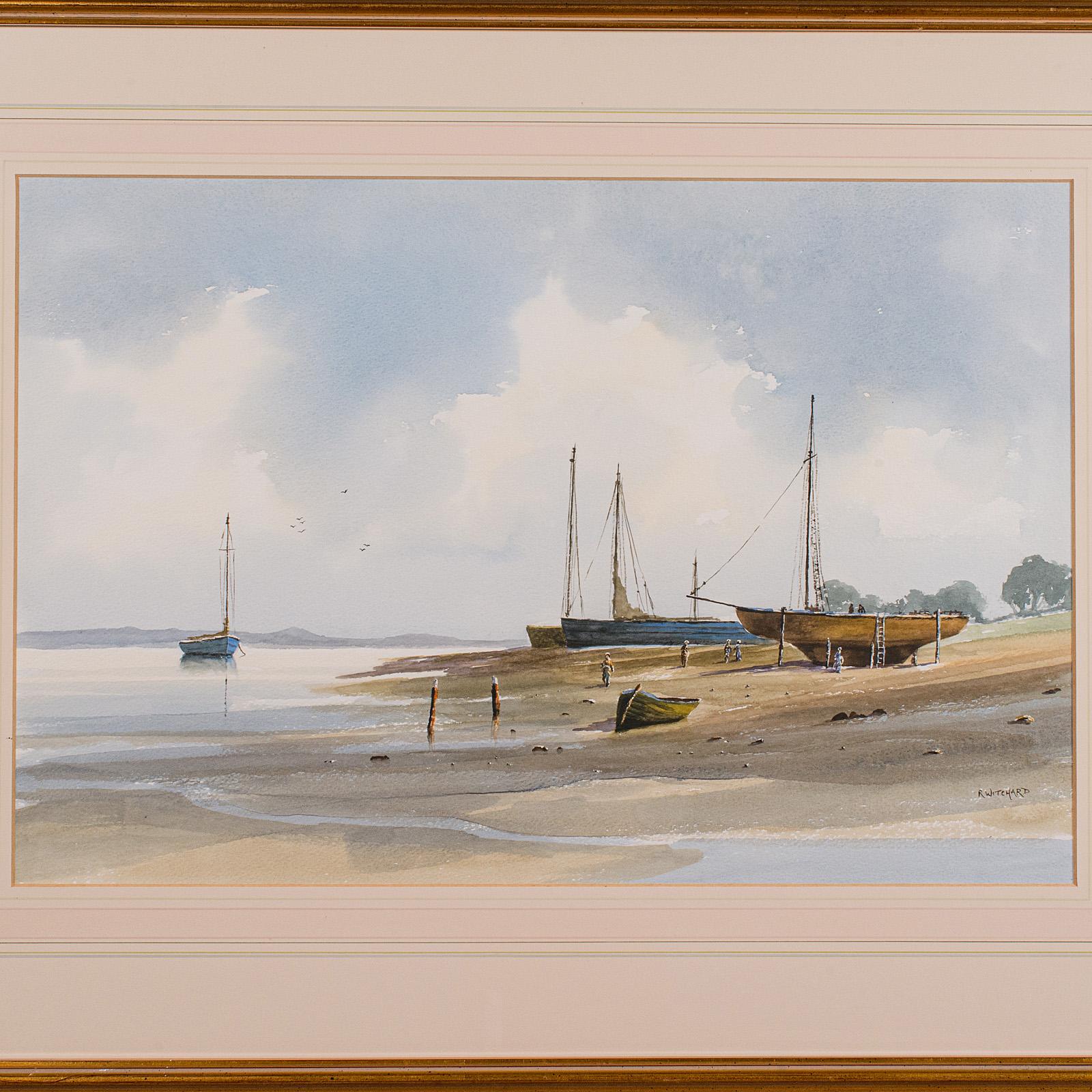 Großes Coastal-Aquarell im Vintage-Stil, Walisisch, gerahmtes Gemälde, Landschaft, signierte Kunst (Britisch) im Angebot