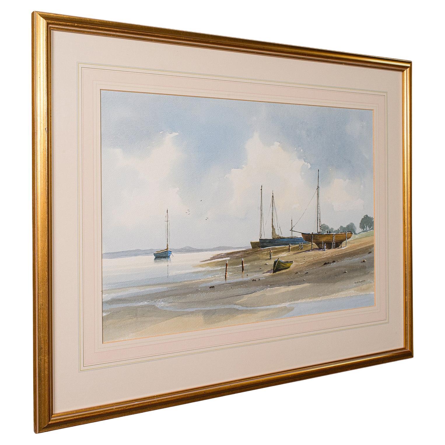 Large Vintage Coastal Watercolour, Welsh, Framed Painting, Landscape, Signed Art