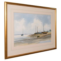 Large Vintage Coastal Watercolour, Welsh, Framed Painting, Landscape, Signed Art