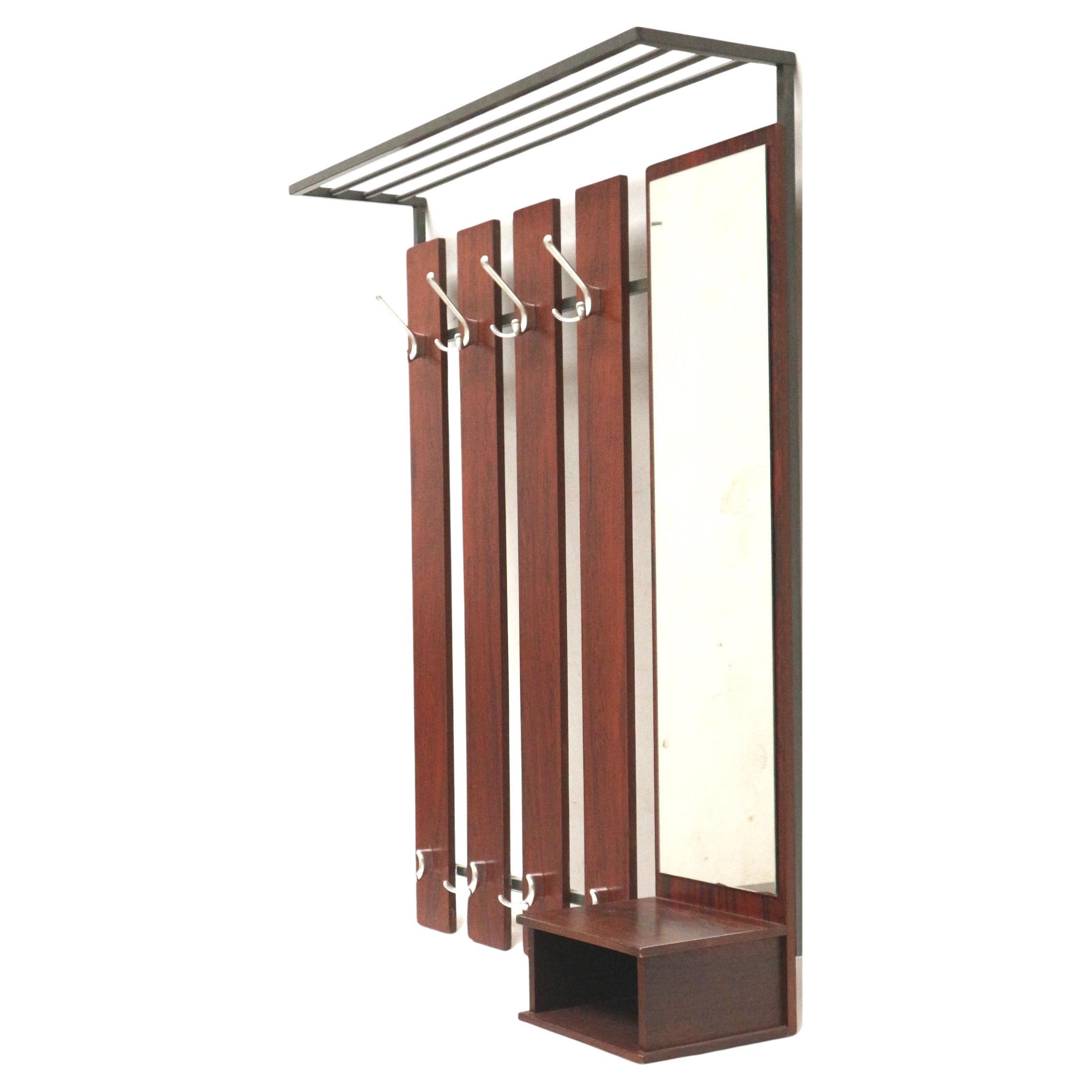Large vintage coat rack / wall coat rack with mirror made in the 60s